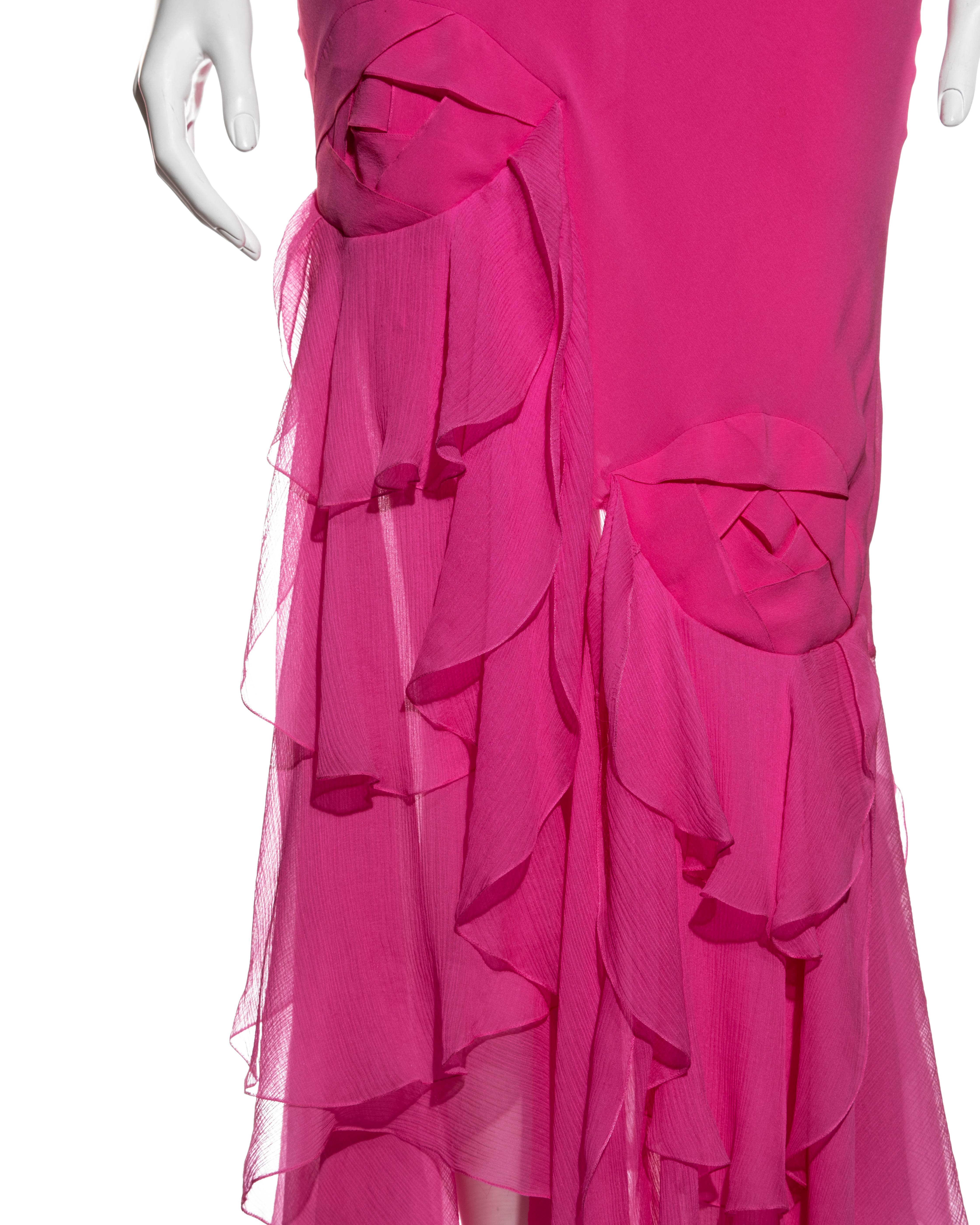 John Galliano hot pink silk chiffon bias cut evening dress, ss 2004 2