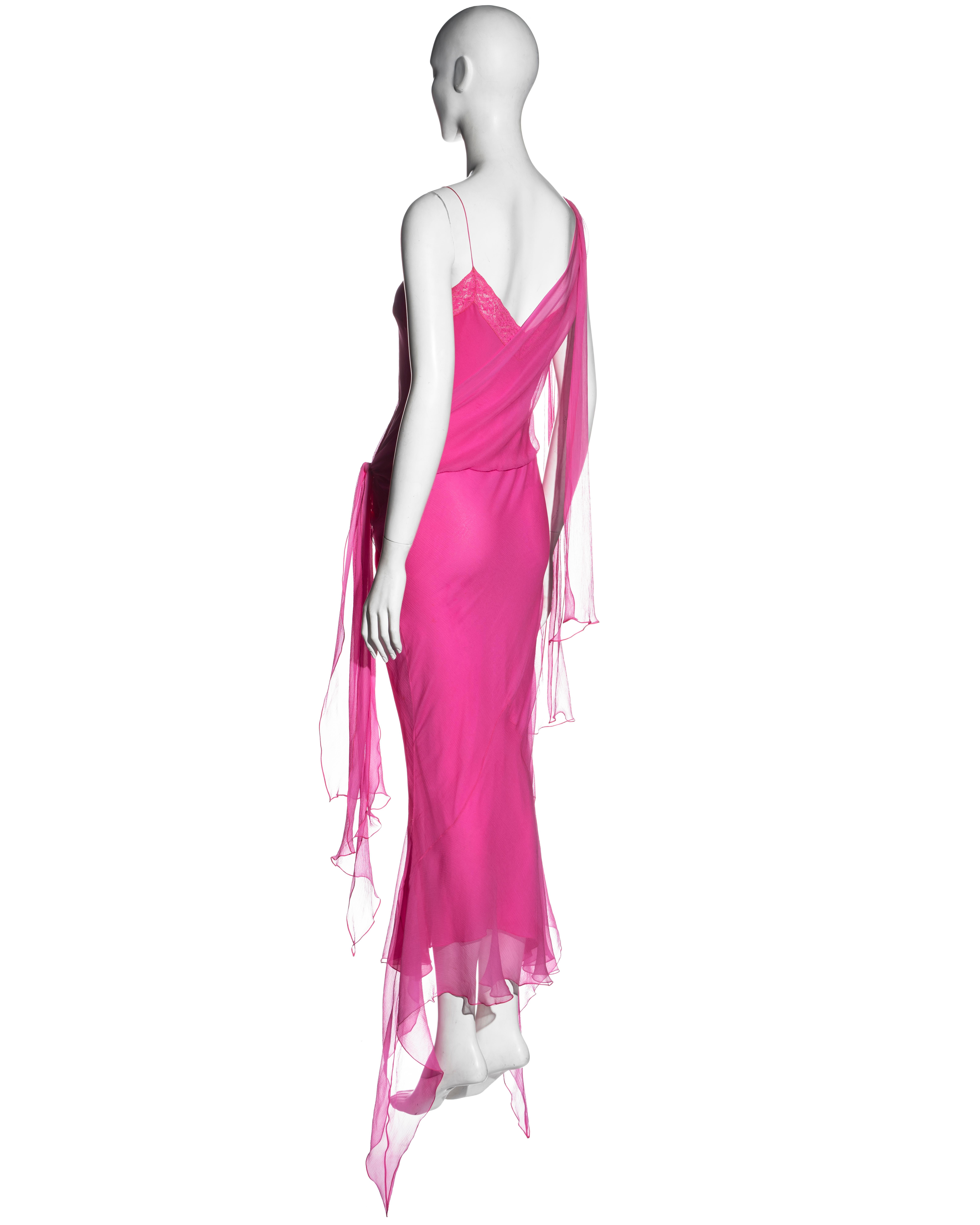 John Galliano hot pink silk chiffon bias-cut evening dress, ss 2004 In Good Condition For Sale In London, GB
