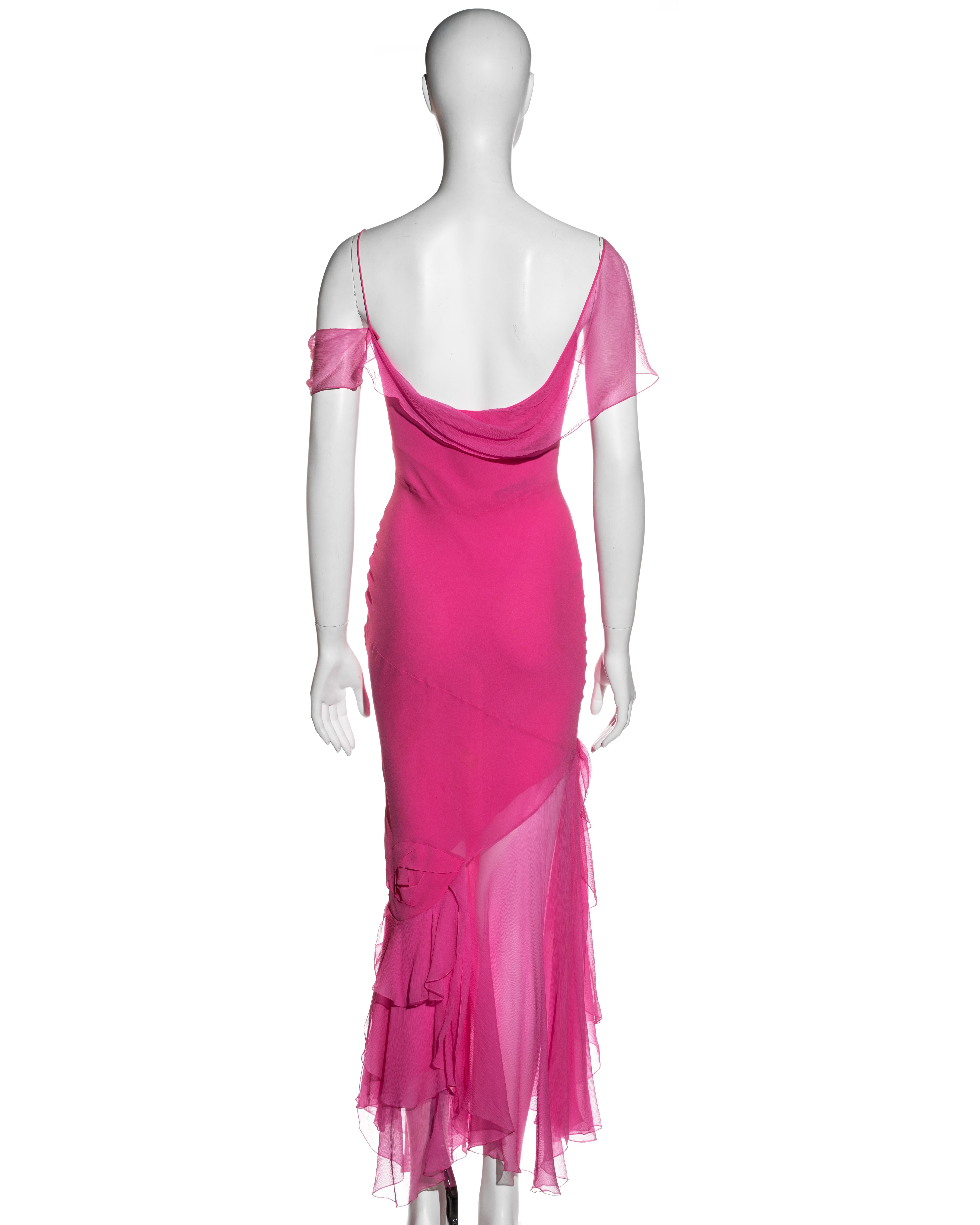 John Galliano hot pink silk chiffon bias cut evening dress, ss 2004 3