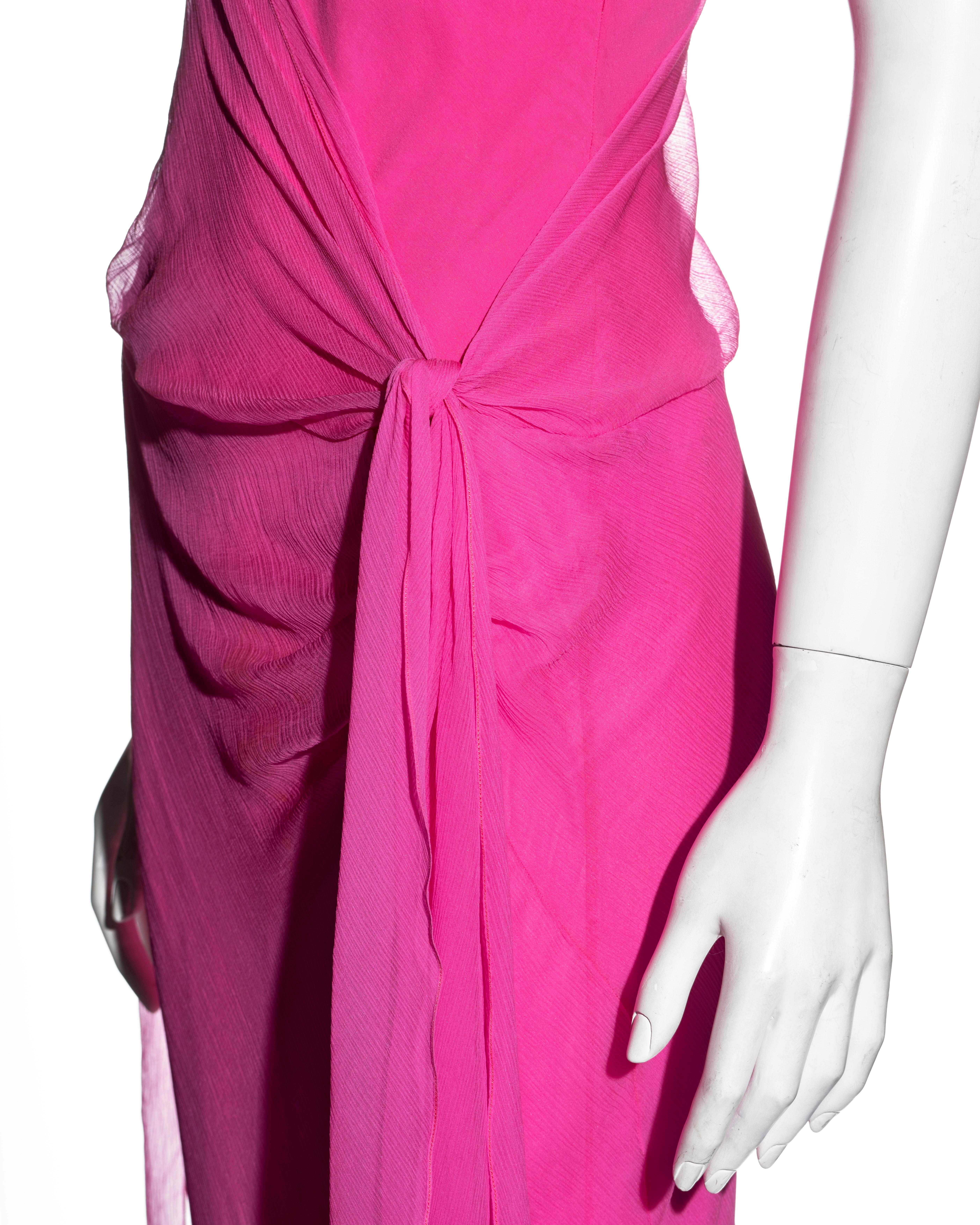 Women's John Galliano hot pink silk chiffon bias-cut evening dress, ss 2004 For Sale