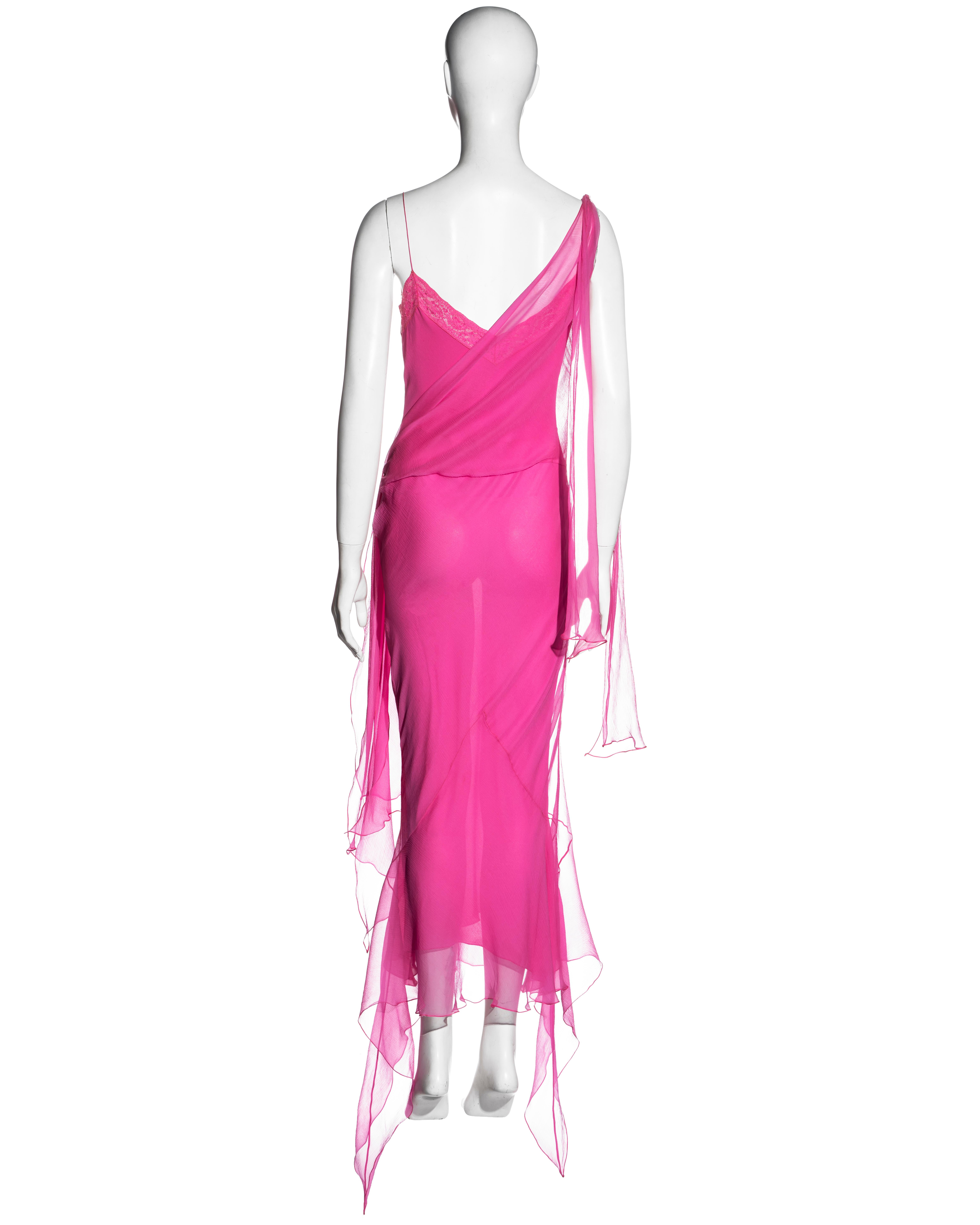 John Galliano hot pink silk chiffon bias-cut evening dress, ss 2004 For Sale 1