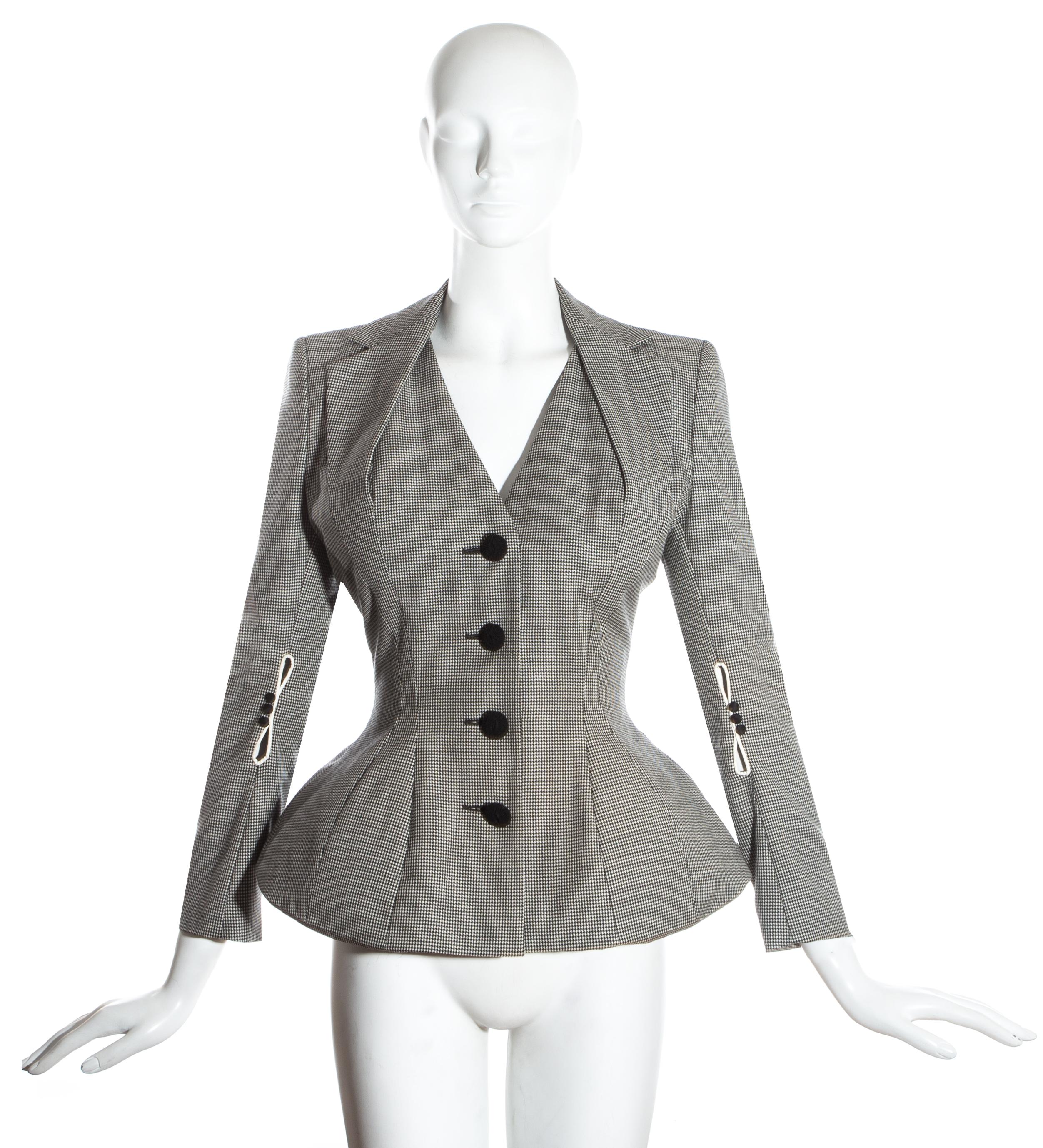 John Galliano hound's tooth check wool jacket with padded shoulders, hips and halter-neck style lapel.  

'Pin-up/Misia Sert' collection, Spring-Summer 1995