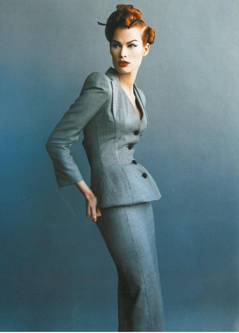 Gray John Galliano hounds tooth check wool skirt suit, ss 1995