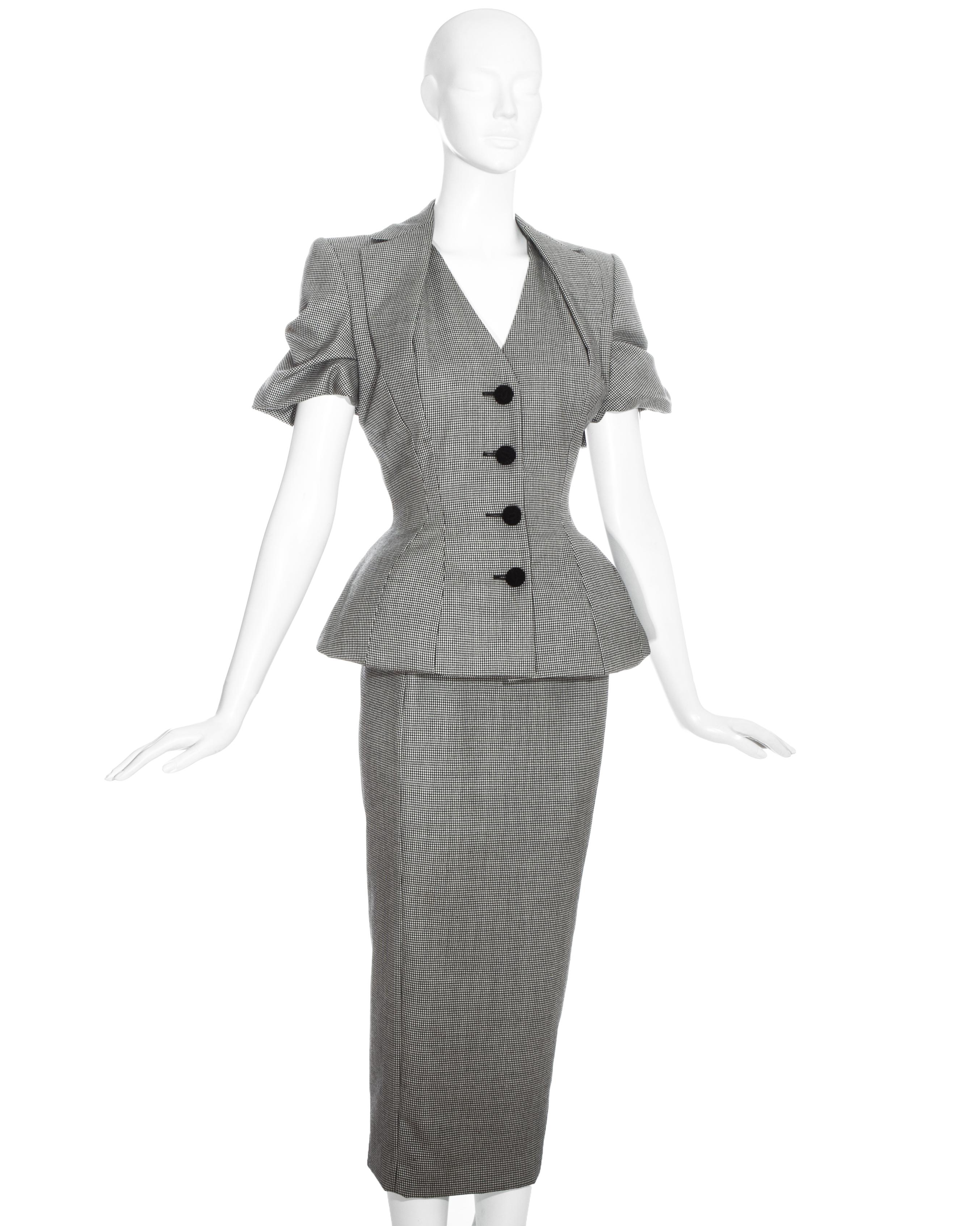 Gray John Galliano hounds tooth check wool skirt suit, ss 1995