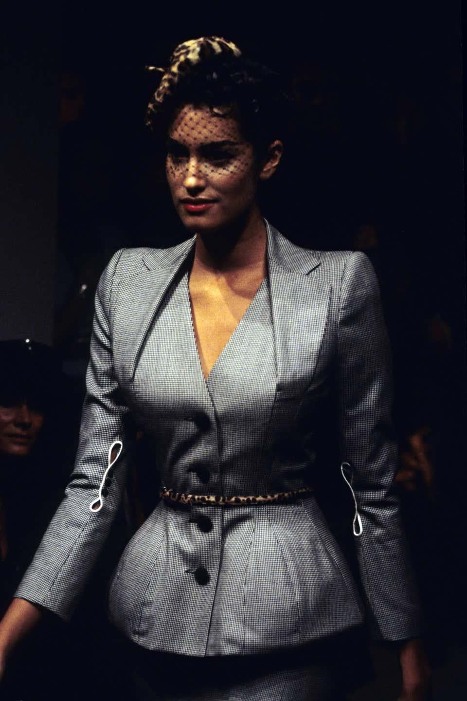 John Galliano hounds tooth check wool skirt suit, ss 1995 1