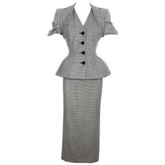 Vintage John Galliano hounds tooth check wool skirt suit, ss 1995