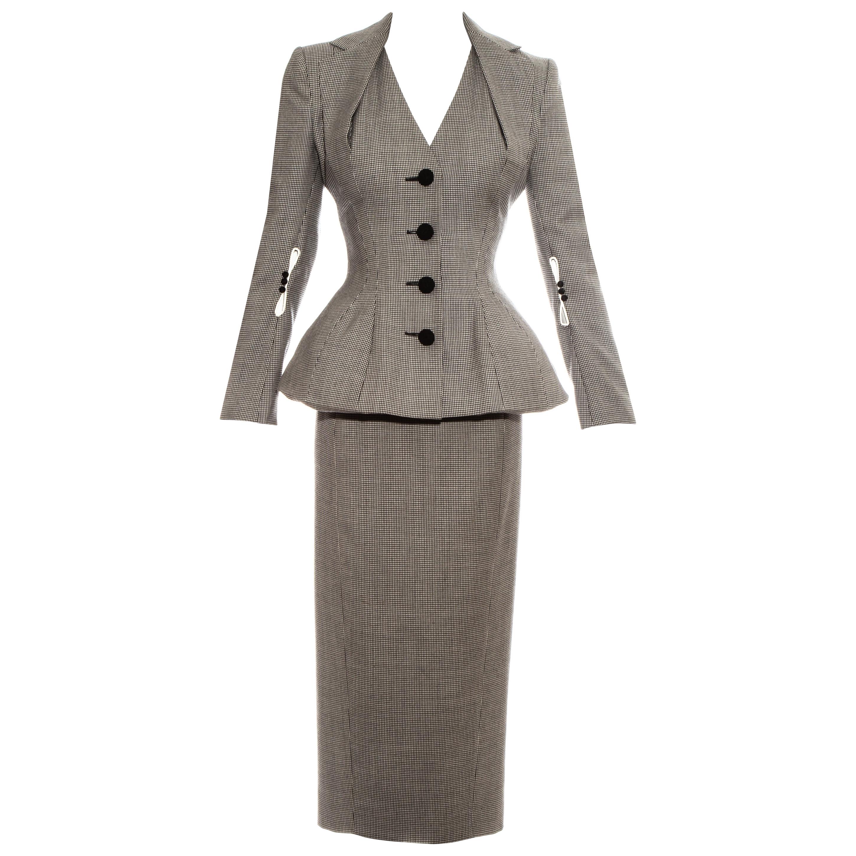 John Galliano hounds tooth check wool skirt suit, ss 1995 at 1stDibs