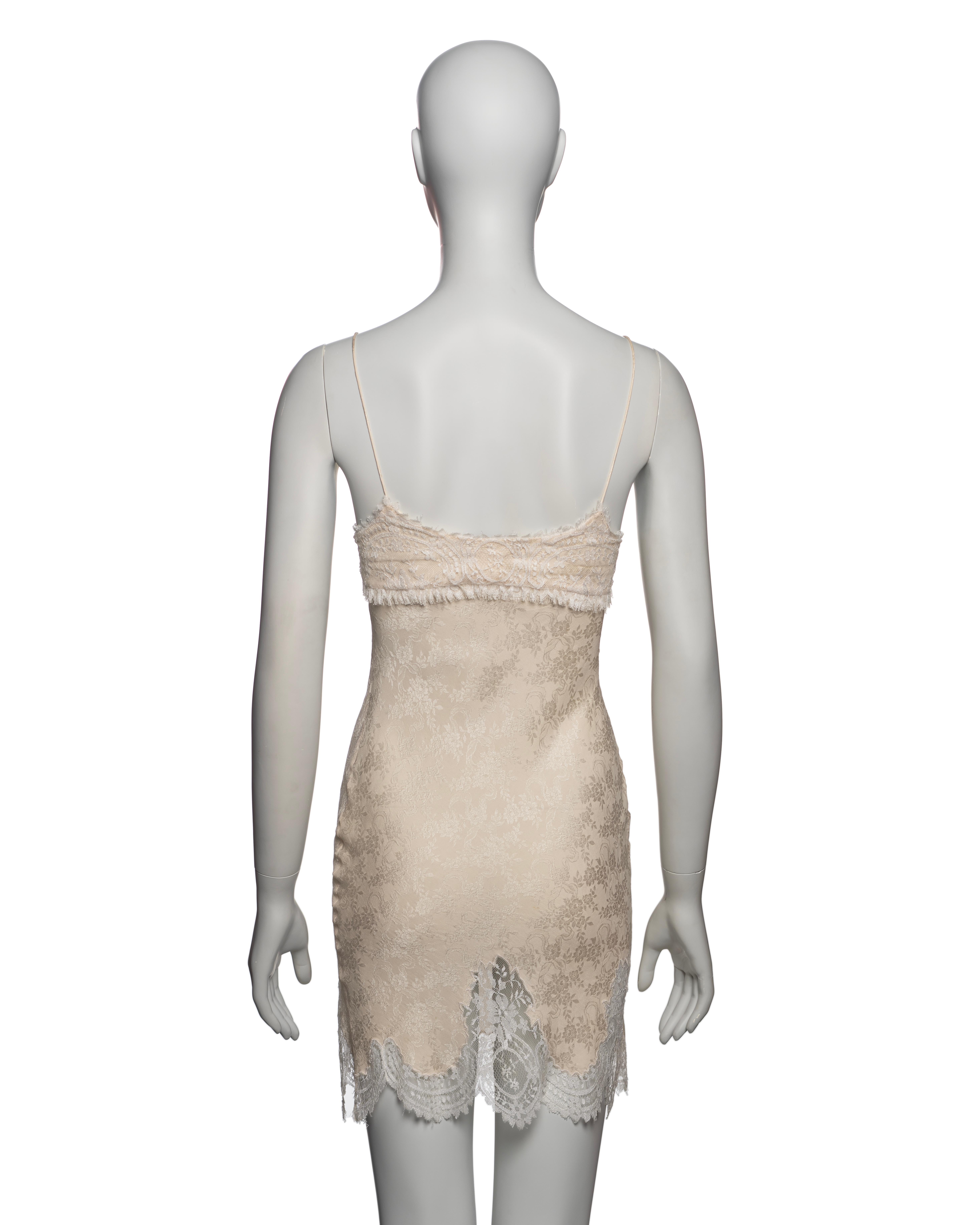 John Galliano Ivory Floral Silk Damask Mini Slip Dress with Lace Trim, SS 1998 For Sale 2