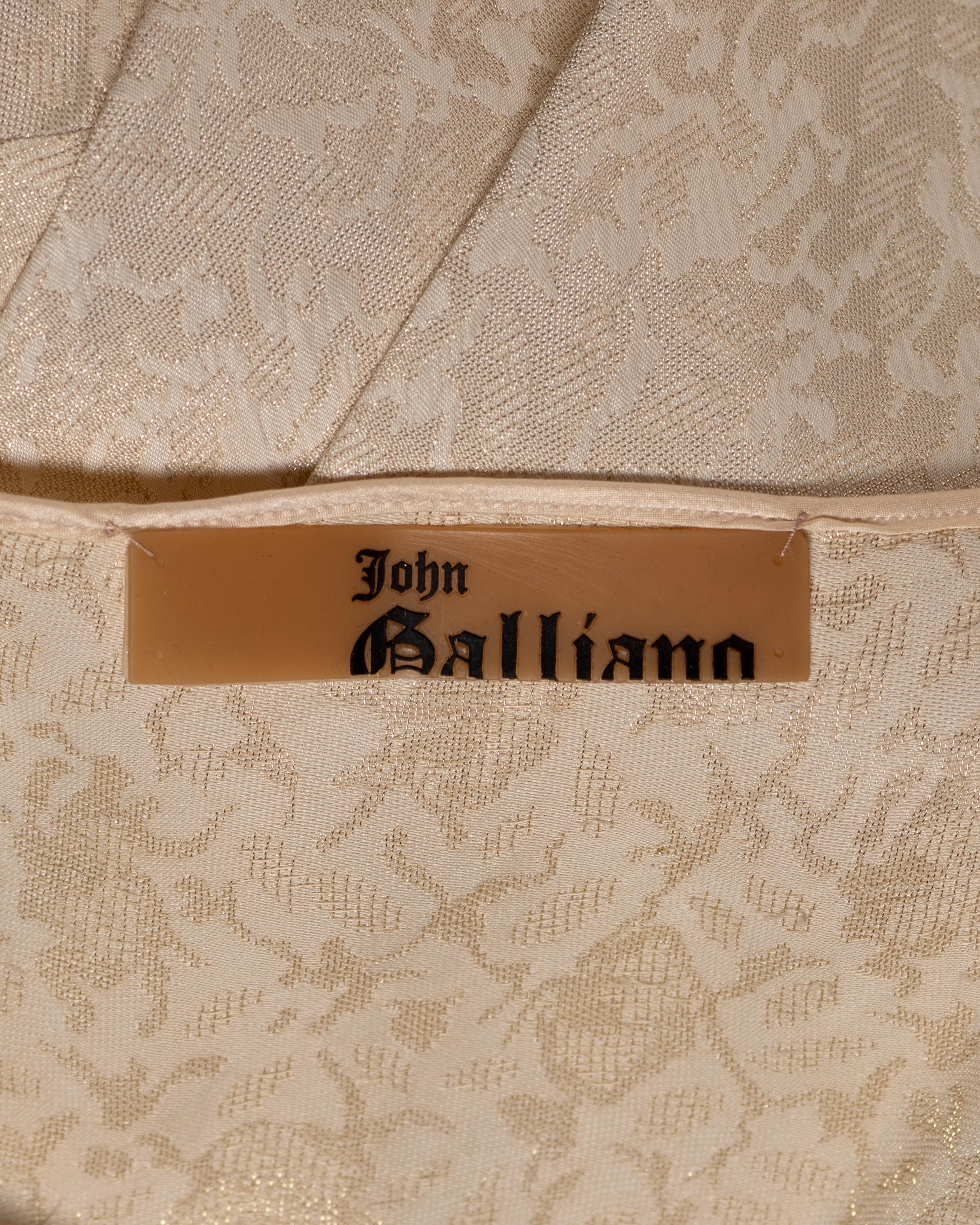 John Galliano Elfenbeinfarbenes Metallic-Jacquard-Slipkleid mit Strassriemen in Strass, F/S 2003 im Angebot 8