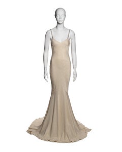 John Galliano Ivory Metallic Jacquard Slip Dress with Rhinestone Straps, SS 2003