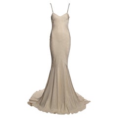 John Galliano Elfenbeinfarbenes Metallic-Jacquard-Slipkleid mit Strassriemen in Strass, F/S 2003