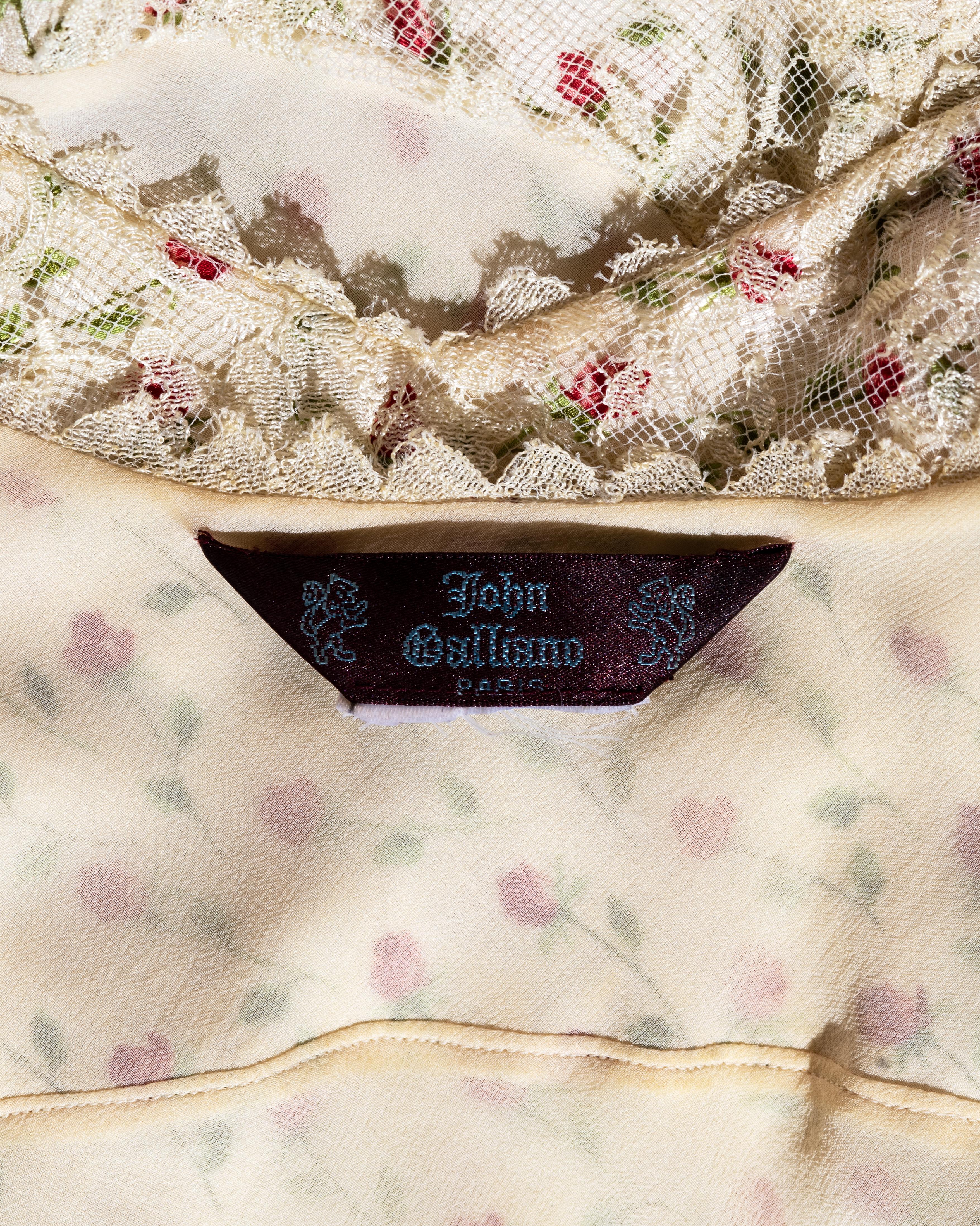 John Galliano Ivory Silk Jacquard Mini Dress With Chantilly Lace, ss 1997 5