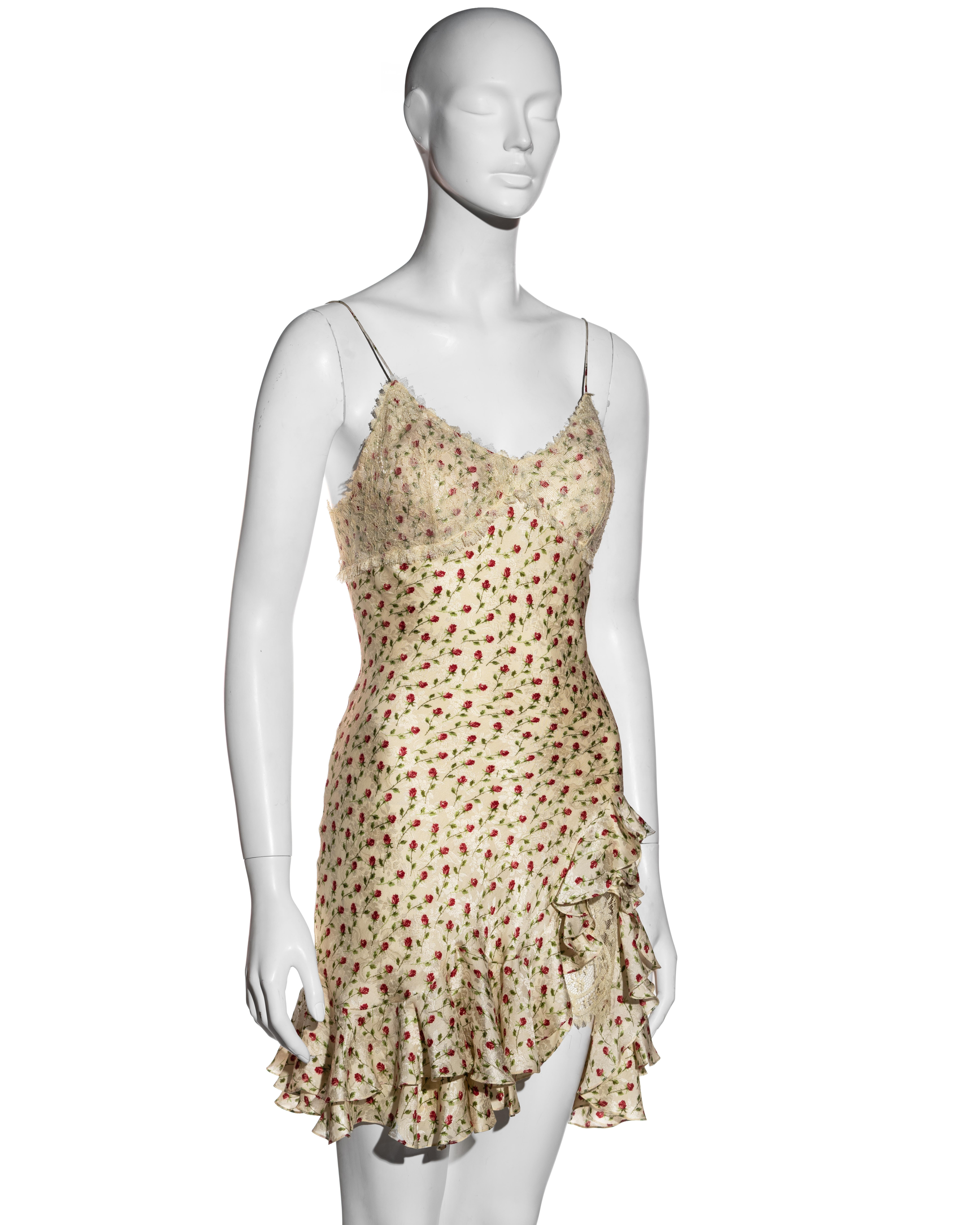 John Galliano Ivory Silk Jacquard Mini Dress With Chantilly Lace, ss 1997 In Excellent Condition In London, GB