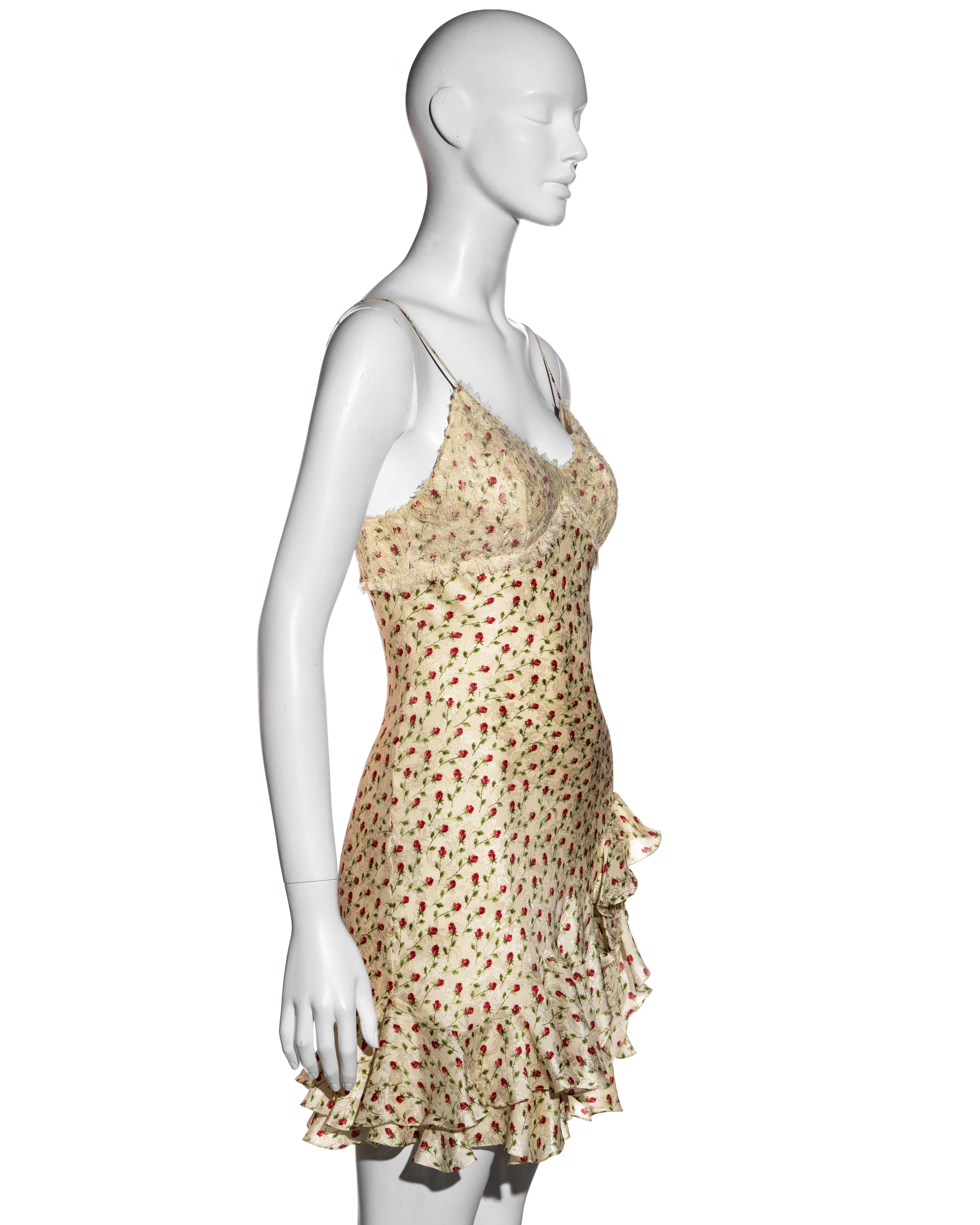 John Galliano Ivory Silk Jacquard Mini Dress With Chantilly Lace, ss 1997 2