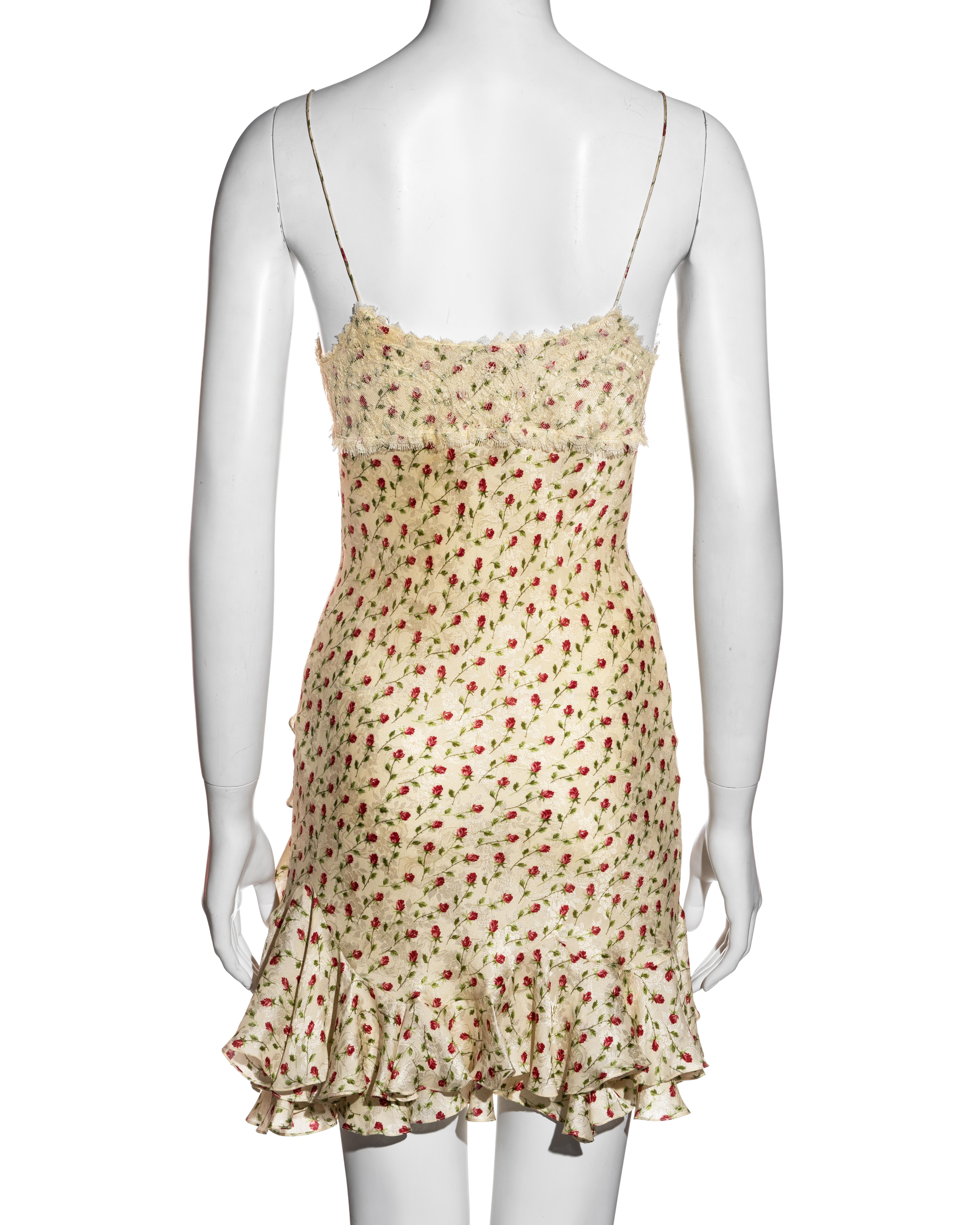 John Galliano Ivory Silk Jacquard Mini Dress With Chantilly Lace, ss ...