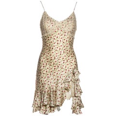 John Galliano - Mini robe en jacquard de soie ivoire avec dentelle Chantilly, printemps-été 1997
