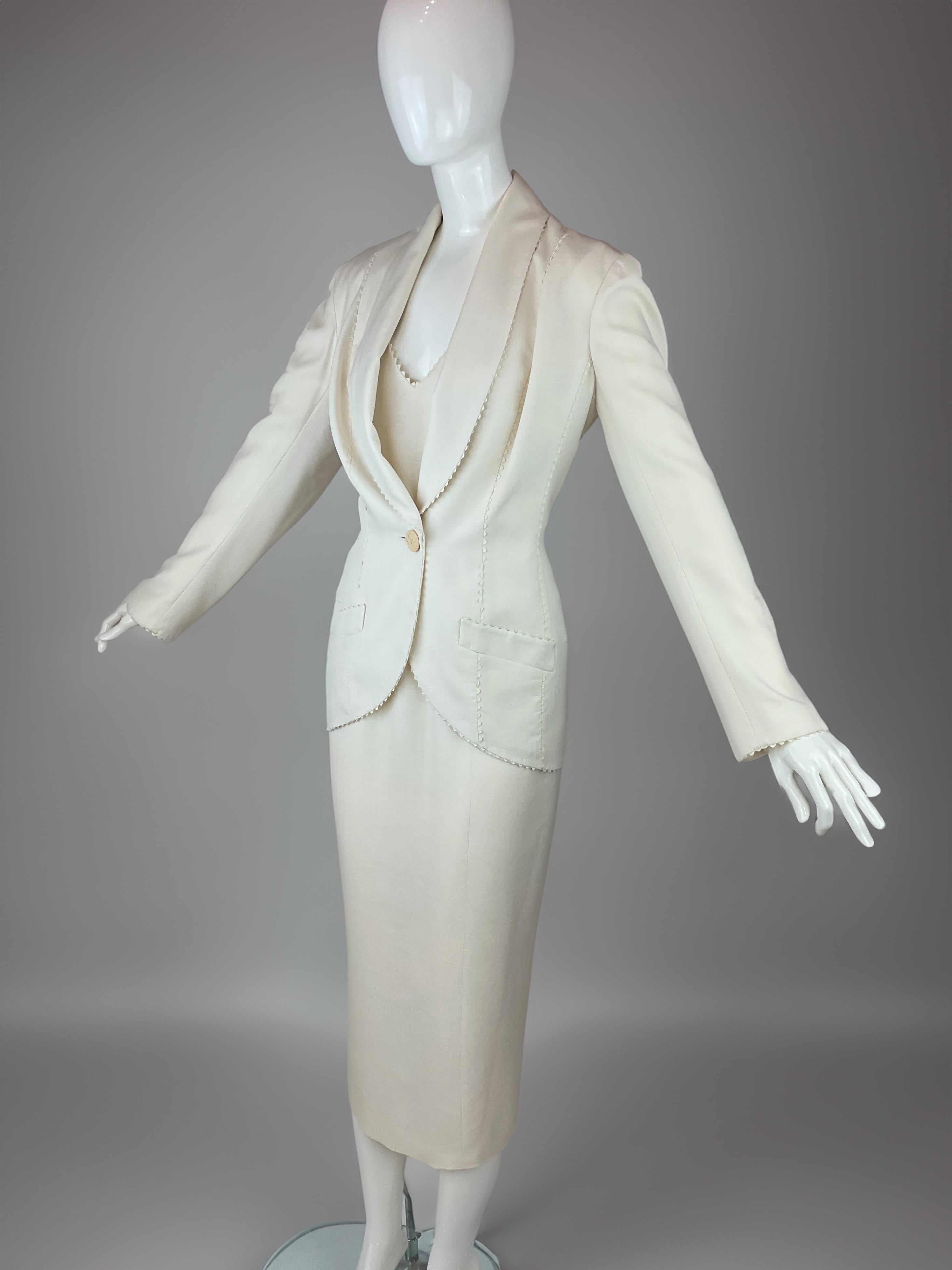 Gray John Galliano Ivory Wedding Dress & Jacket Ensemble Spring / Summer S/S 2000 For Sale