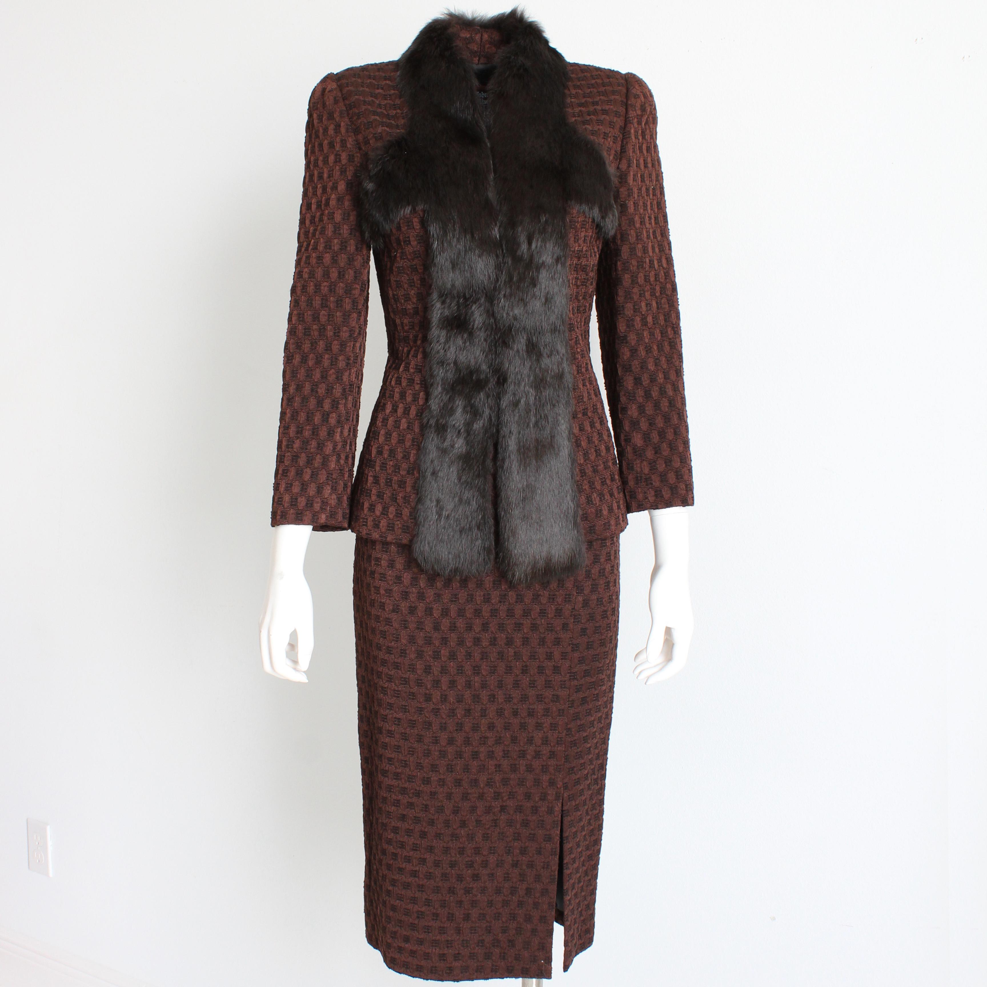 Nero John Galliano Giacca e Gonna Tuta in Lana e Seta con Coniglio 2 pezzi Vintage Sz 6 in vendita
