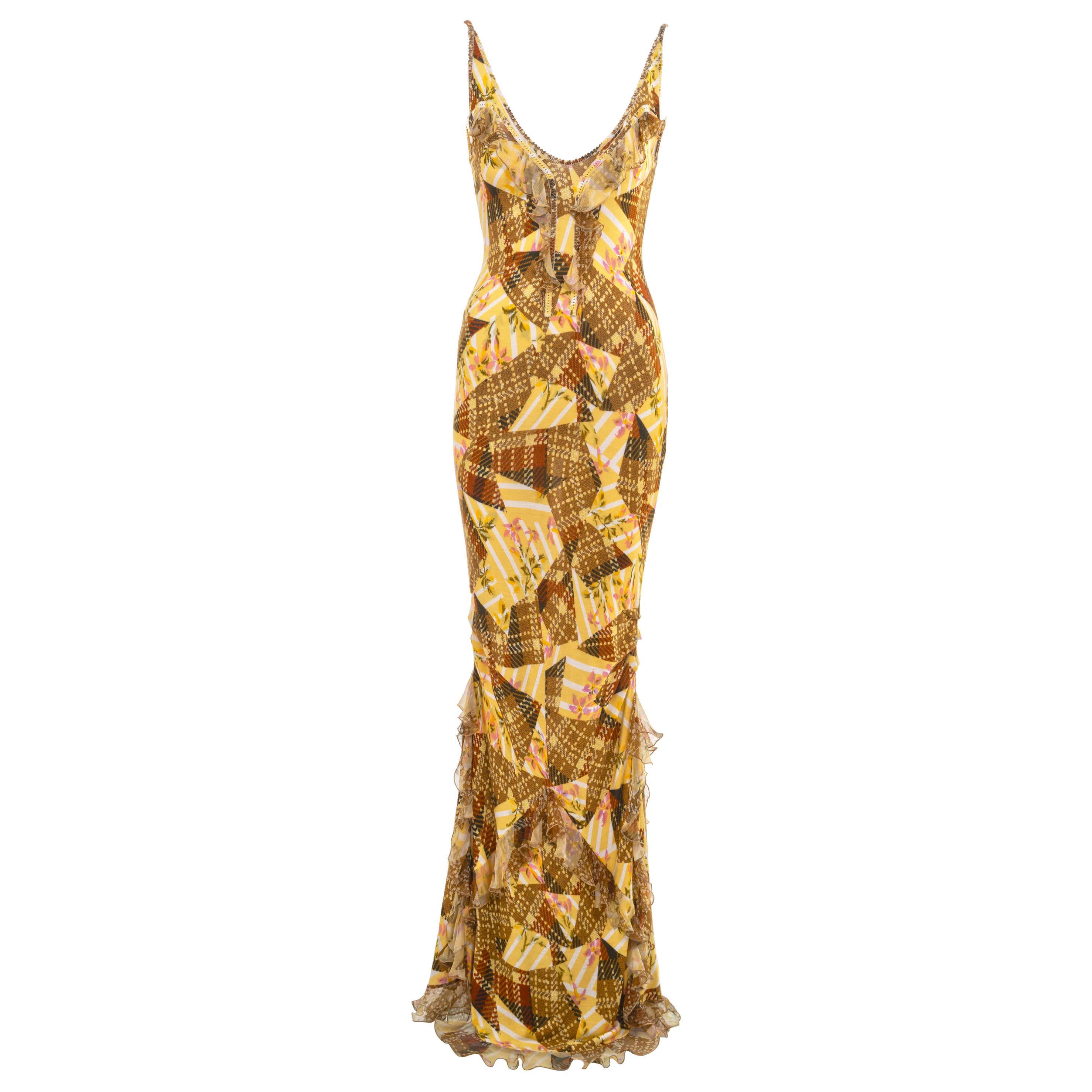 John Galliano - Robe longue en jersey tricoté avec motif patchwork, automne-hiver 2004