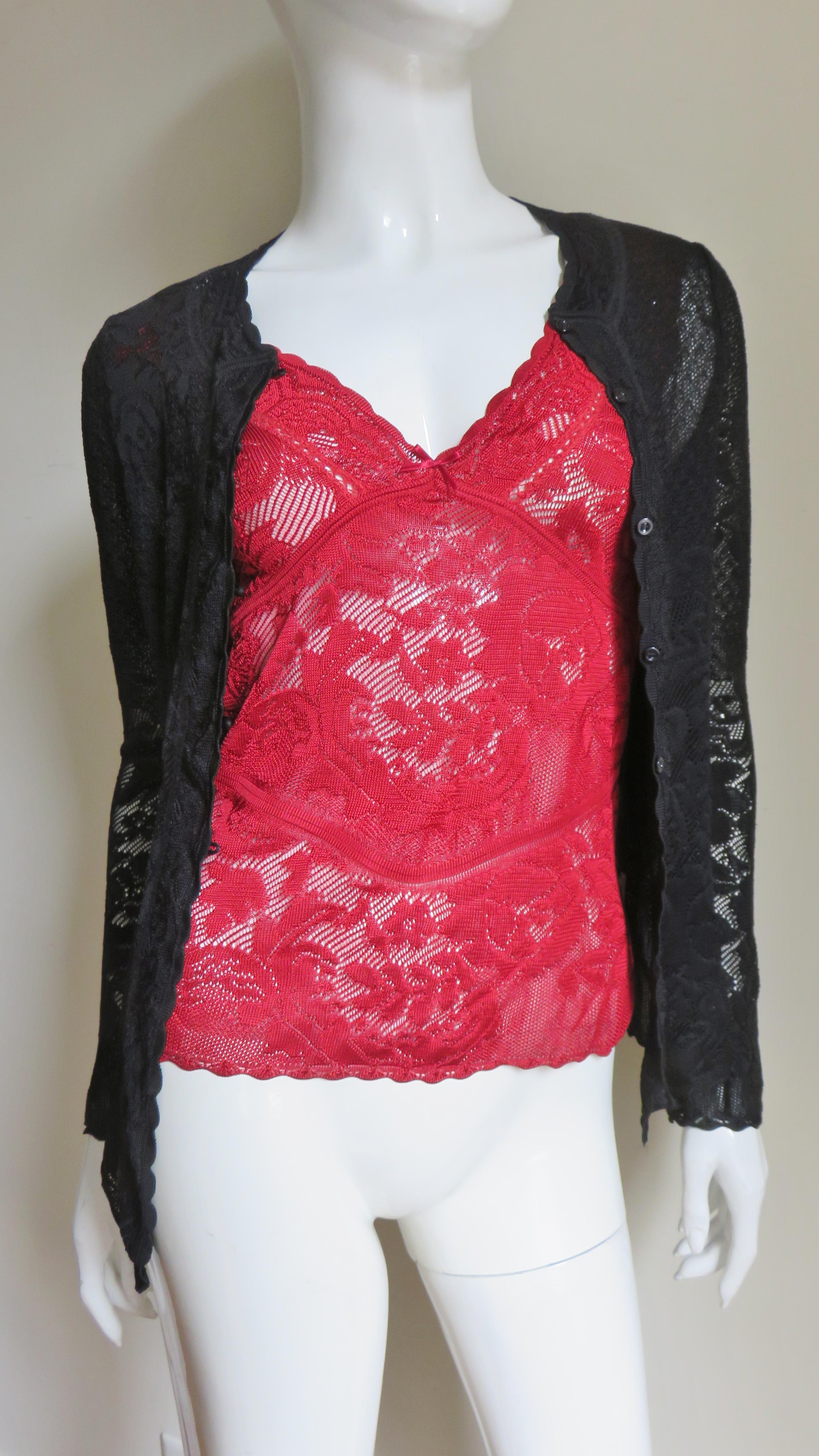 Black John Galliano Lace Cardigan and 2 Camisoles Set For Sale