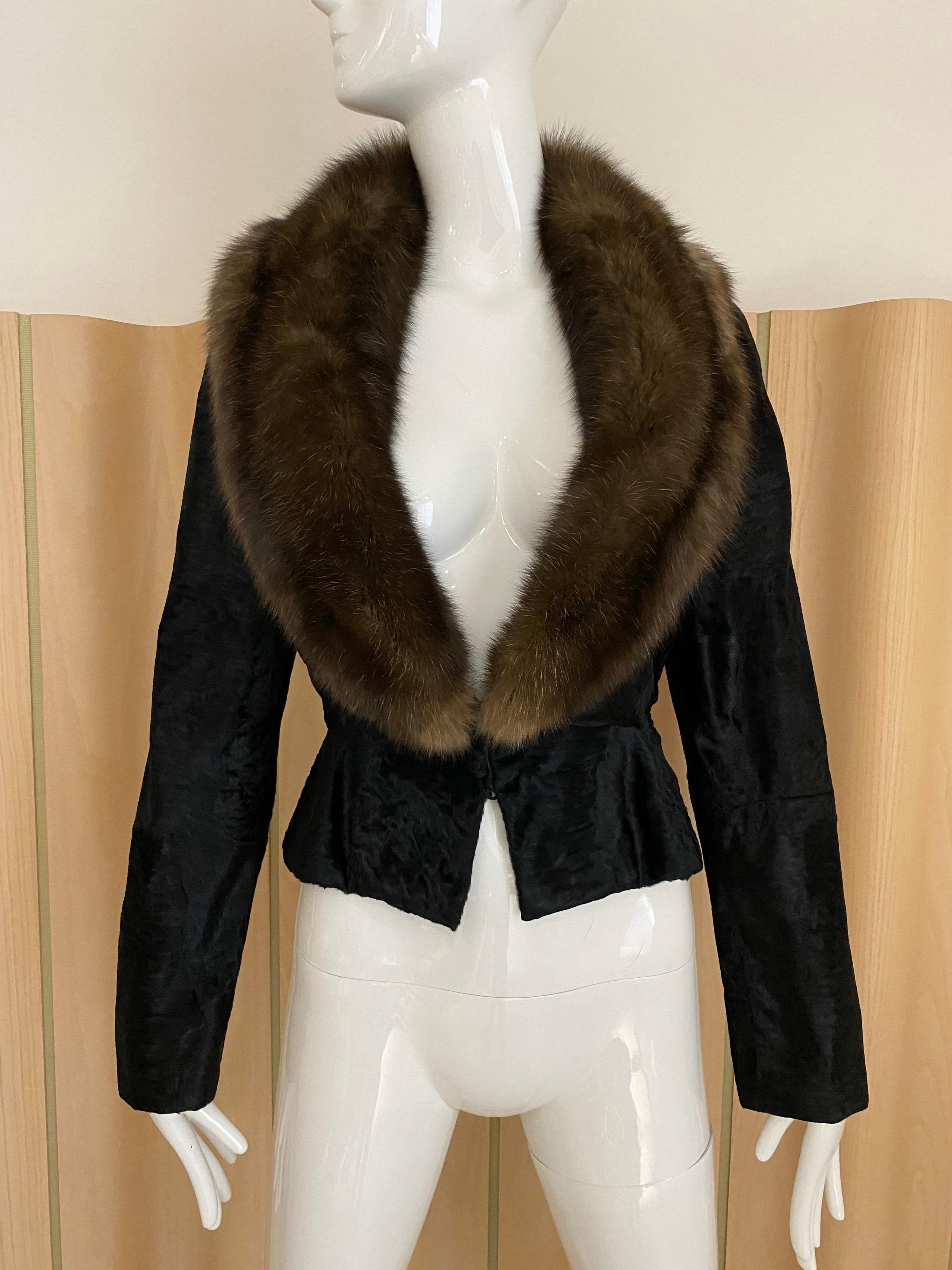 John Galliano Lamb Fur  and sable collar Fitted Jacket and Shift Dress Set In Excellent Condition In Beverly Hills, CA