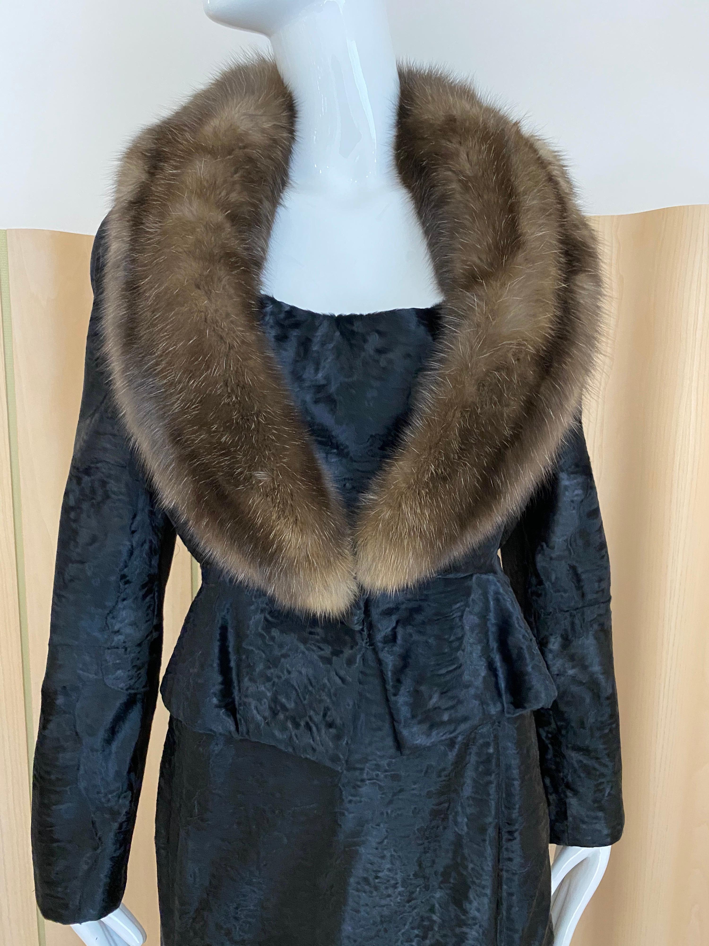 Women's John Galliano Lamb Fur  and sable collar Fitted Jacket and Shift Dress Set