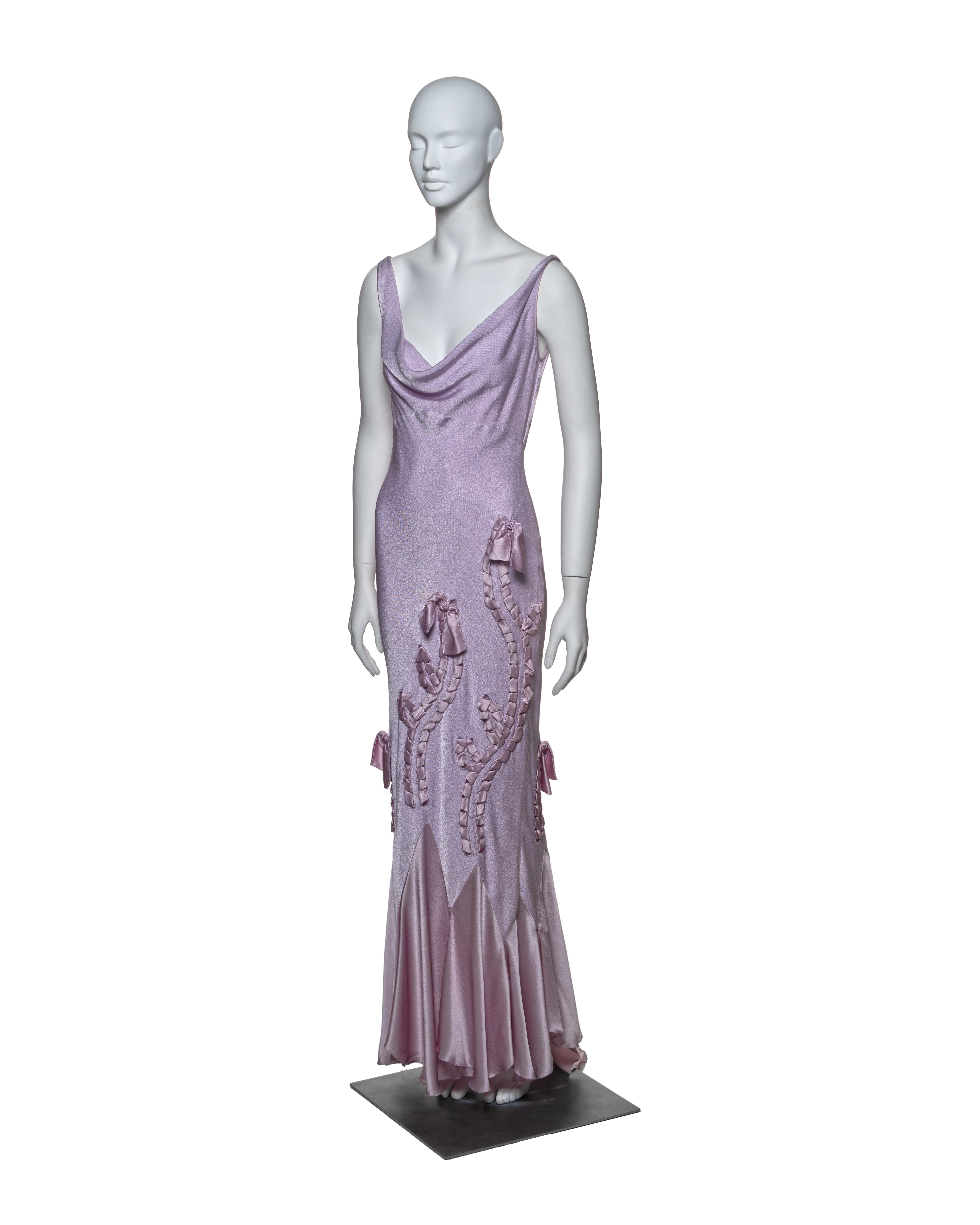 John Galliano Lavender Bias-Cut Dress with Ribbon Appliqués and Bows, SS 2004 6