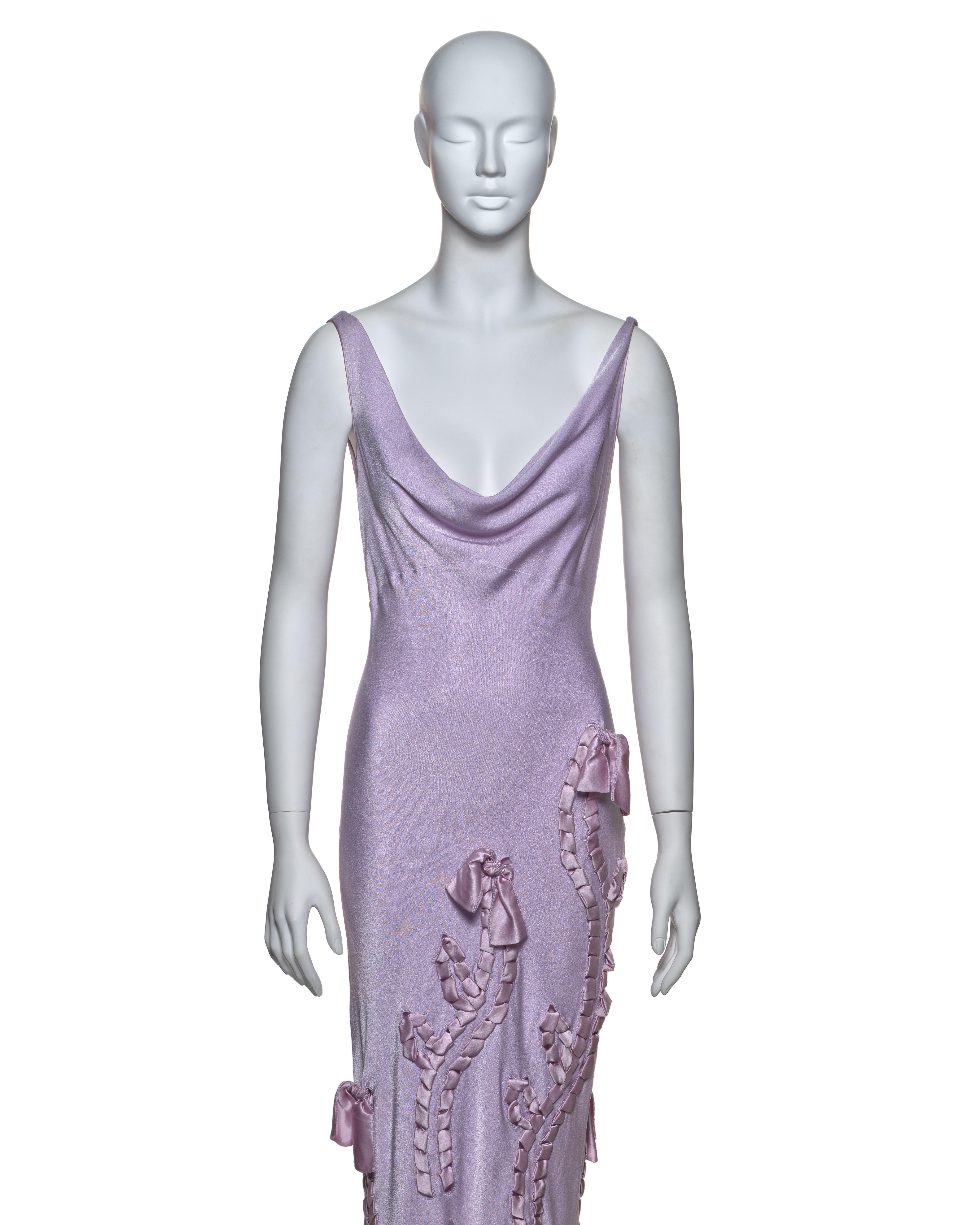 Gray John Galliano Lavender Bias-Cut Dress with Ribbon Appliqués and Bows, SS 2004