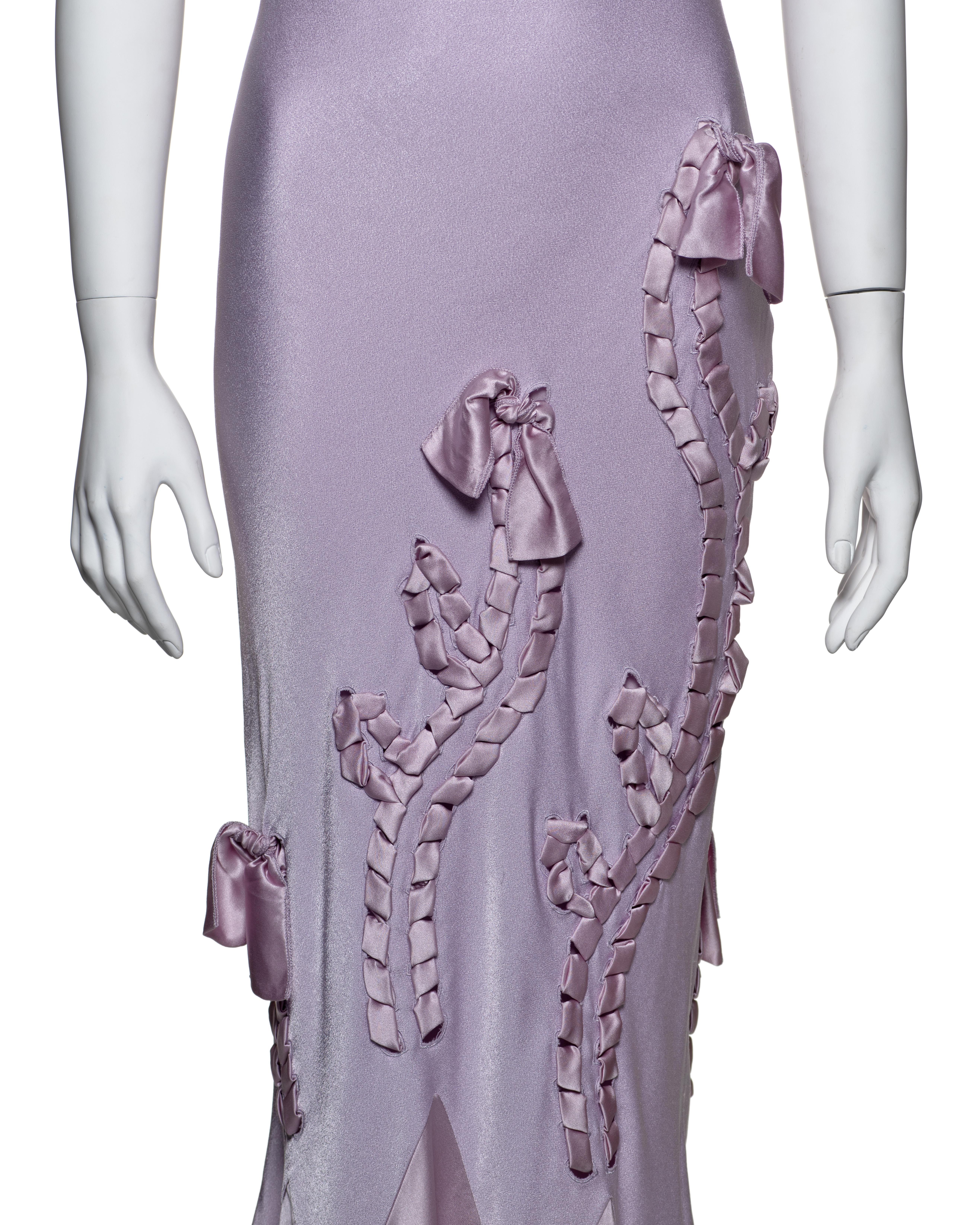 John Galliano Lavender Bias-Cut Dress with Ribbon Appliqués and Bows, SS 2004 In Good Condition In London, GB
