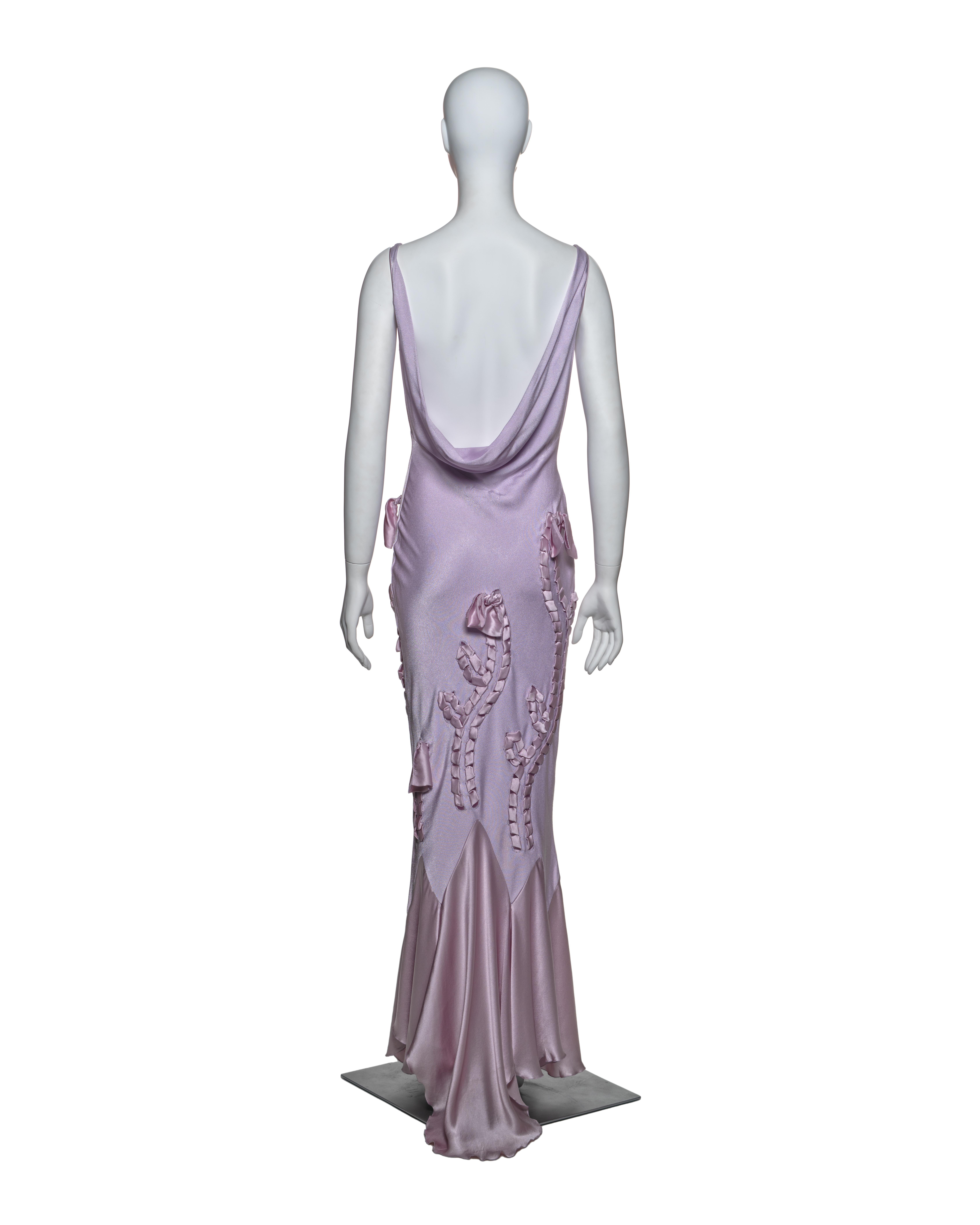 John Galliano Lavender Bias-Cut Dress with Ribbon Appliqués and Bows, SS 2004 3