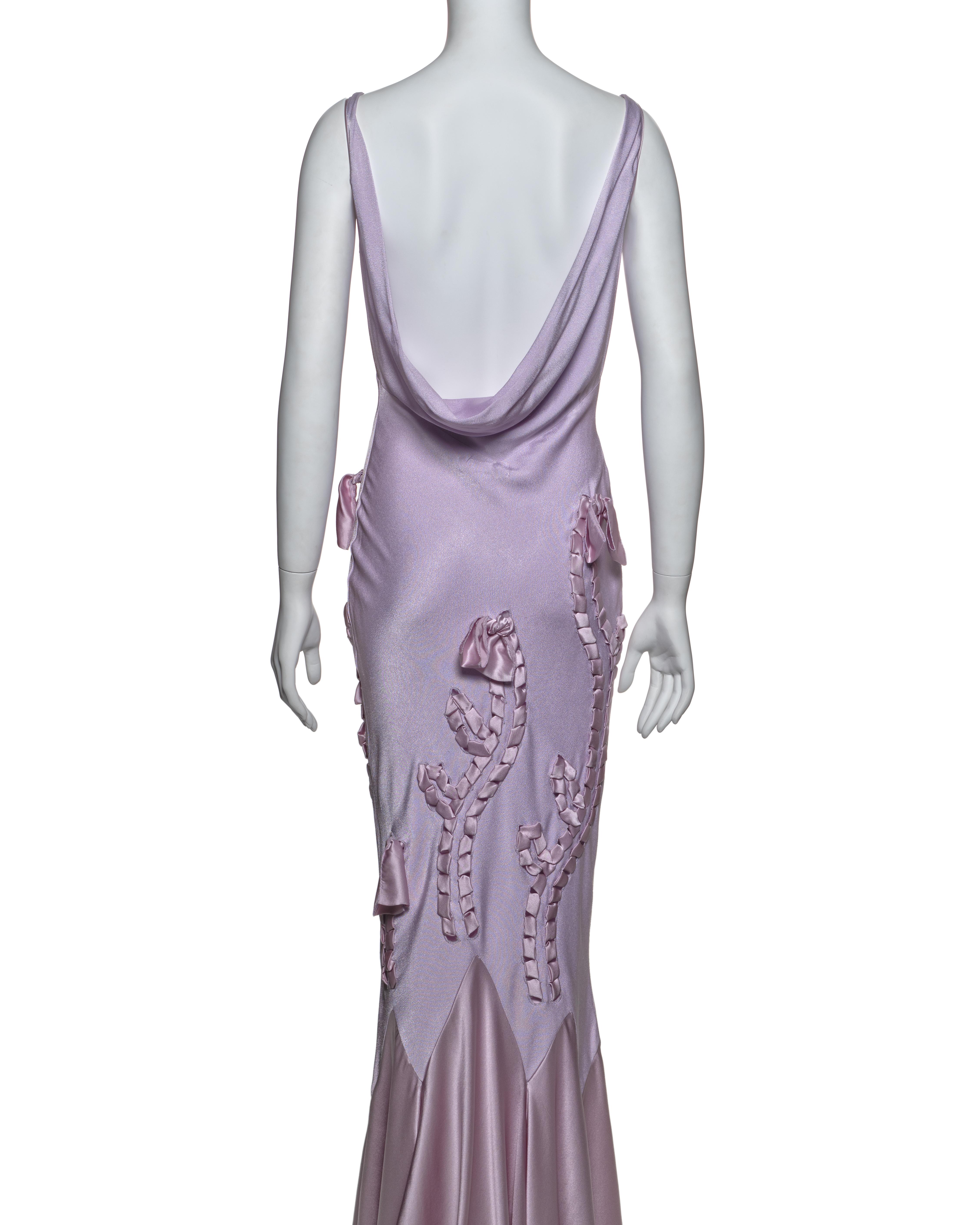 John Galliano Lavender Bias-Cut Dress with Ribbon Appliqués and Bows, SS 2004 4
