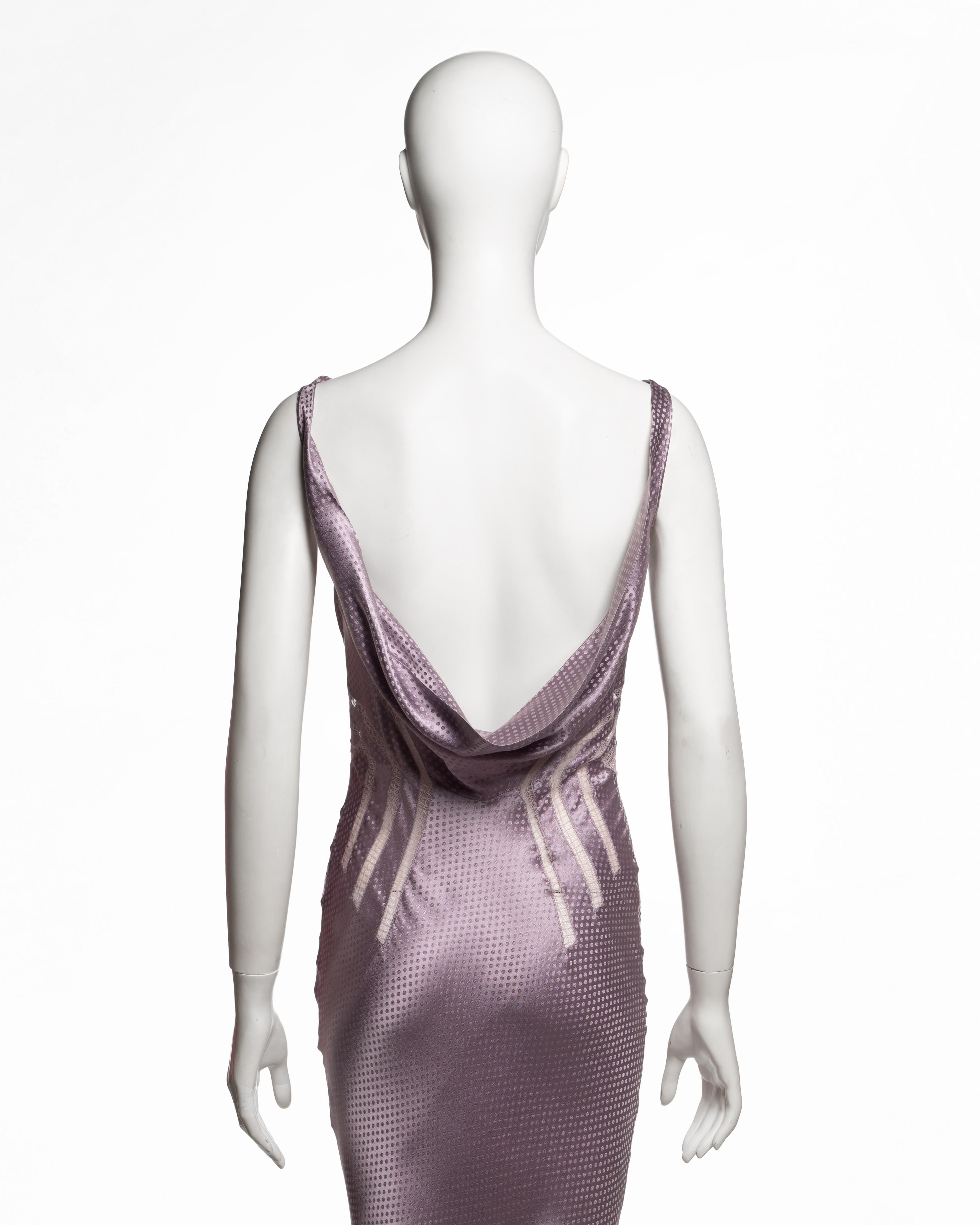 Robe de soirée en jacquard de satin de soie à pois lavande de John Galliano, FW 2004 en vente 5