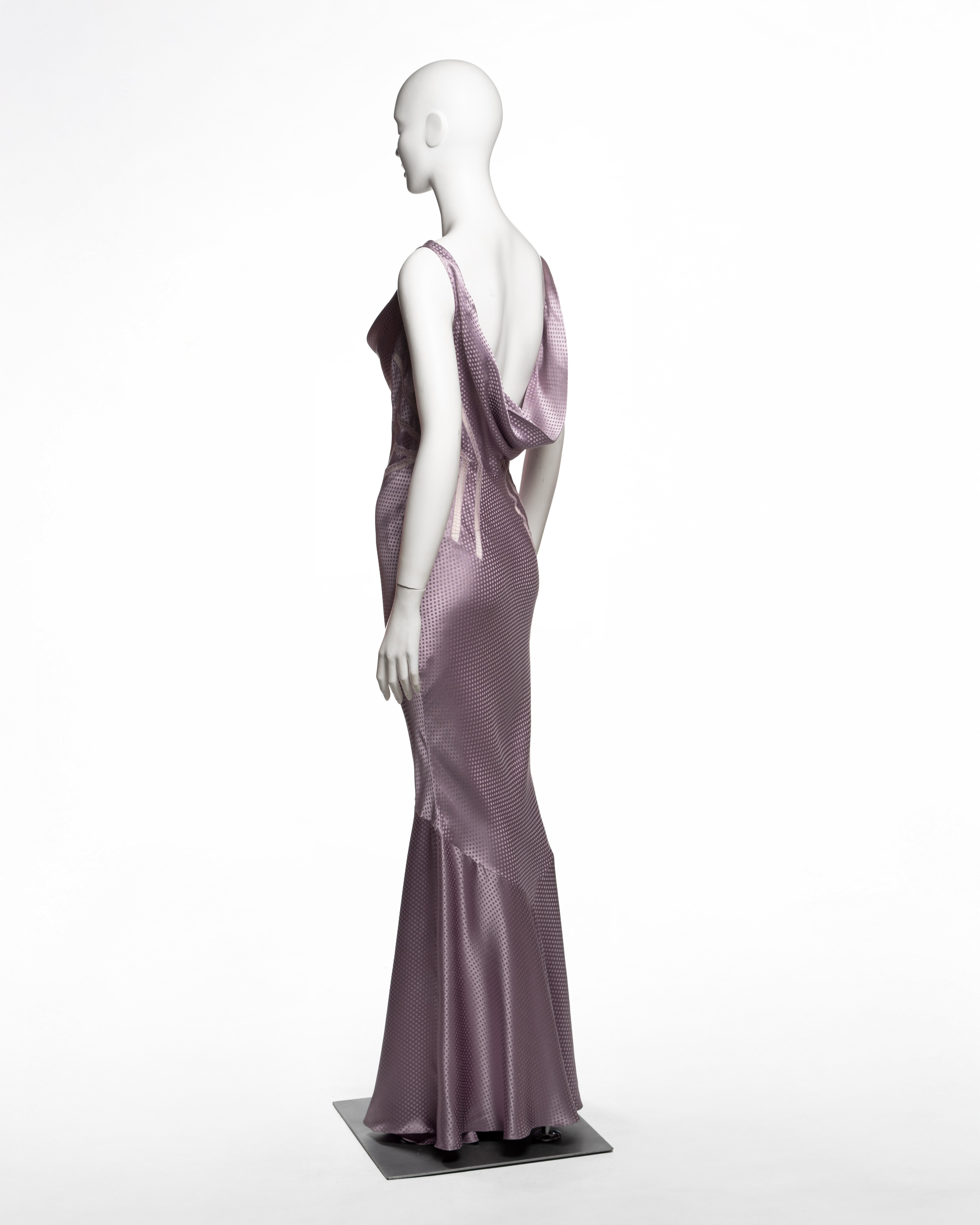 Robe de soirée en jacquard de satin de soie à pois lavande de John Galliano, FW 2004 en vente 6