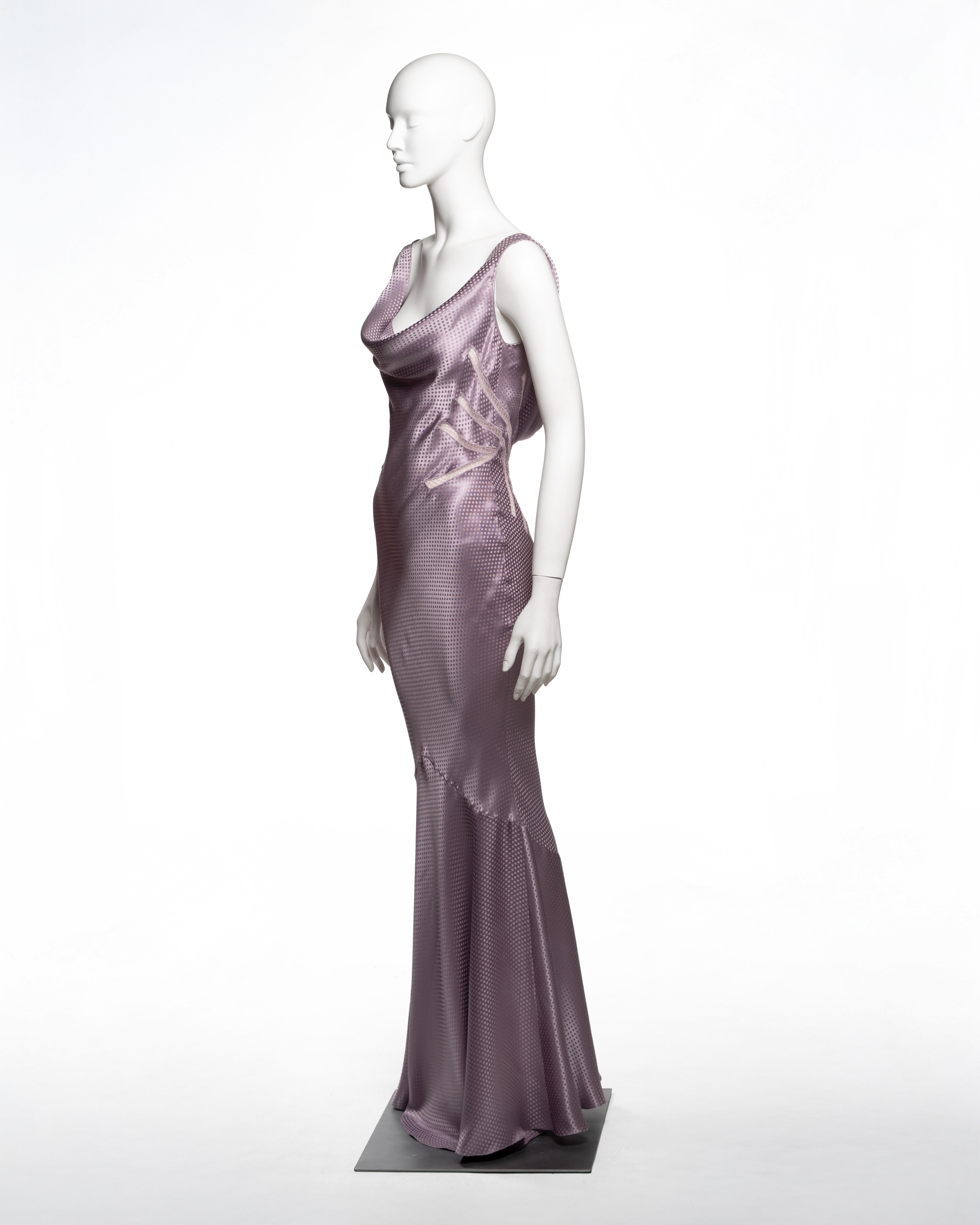 Robe de soirée en jacquard de satin de soie à pois lavande de John Galliano, FW 2004 en vente 7