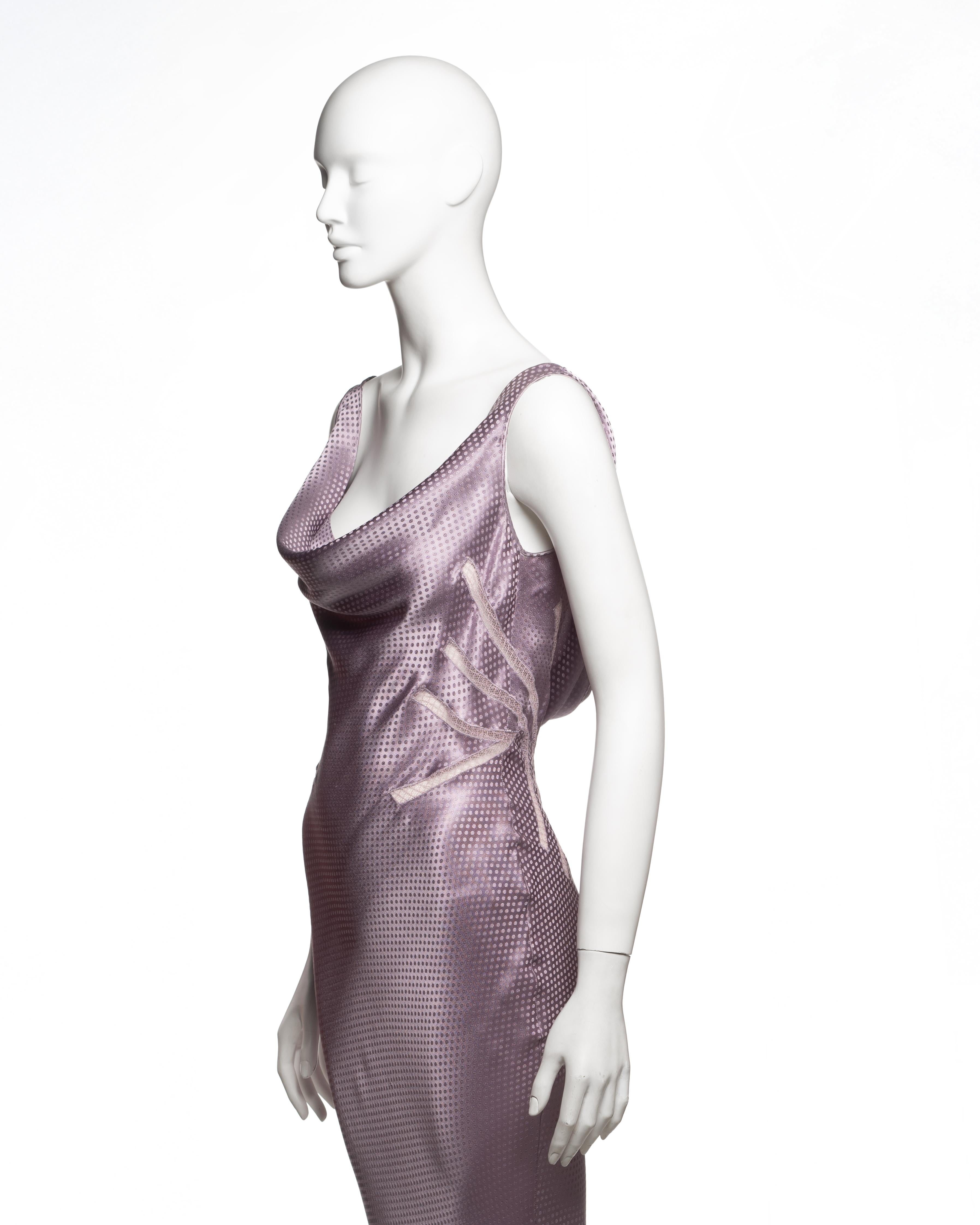 Robe de soirée en jacquard de satin de soie à pois lavande de John Galliano, FW 2004 en vente 8