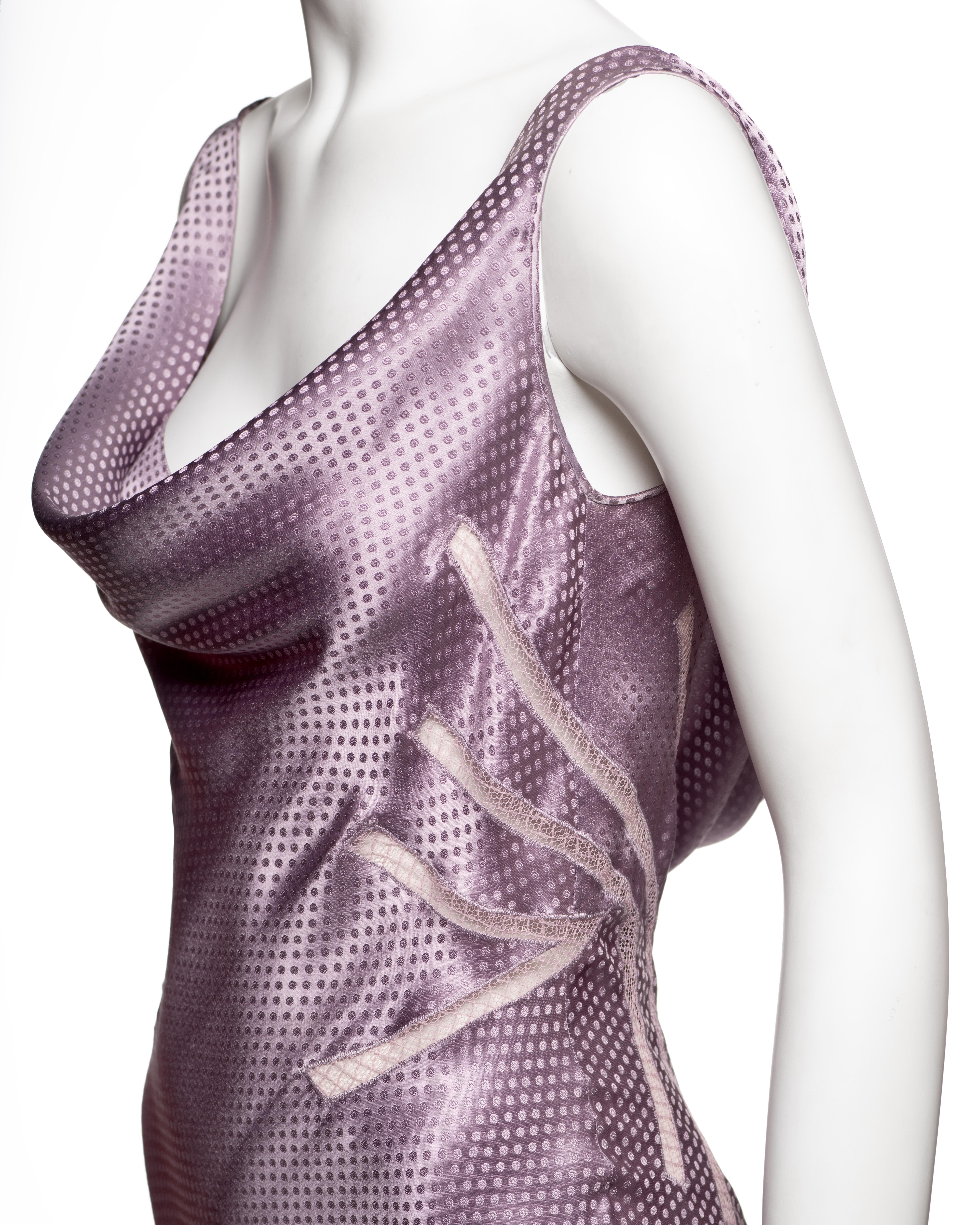 Robe de soirée en jacquard de satin de soie à pois lavande de John Galliano, FW 2004 en vente 9