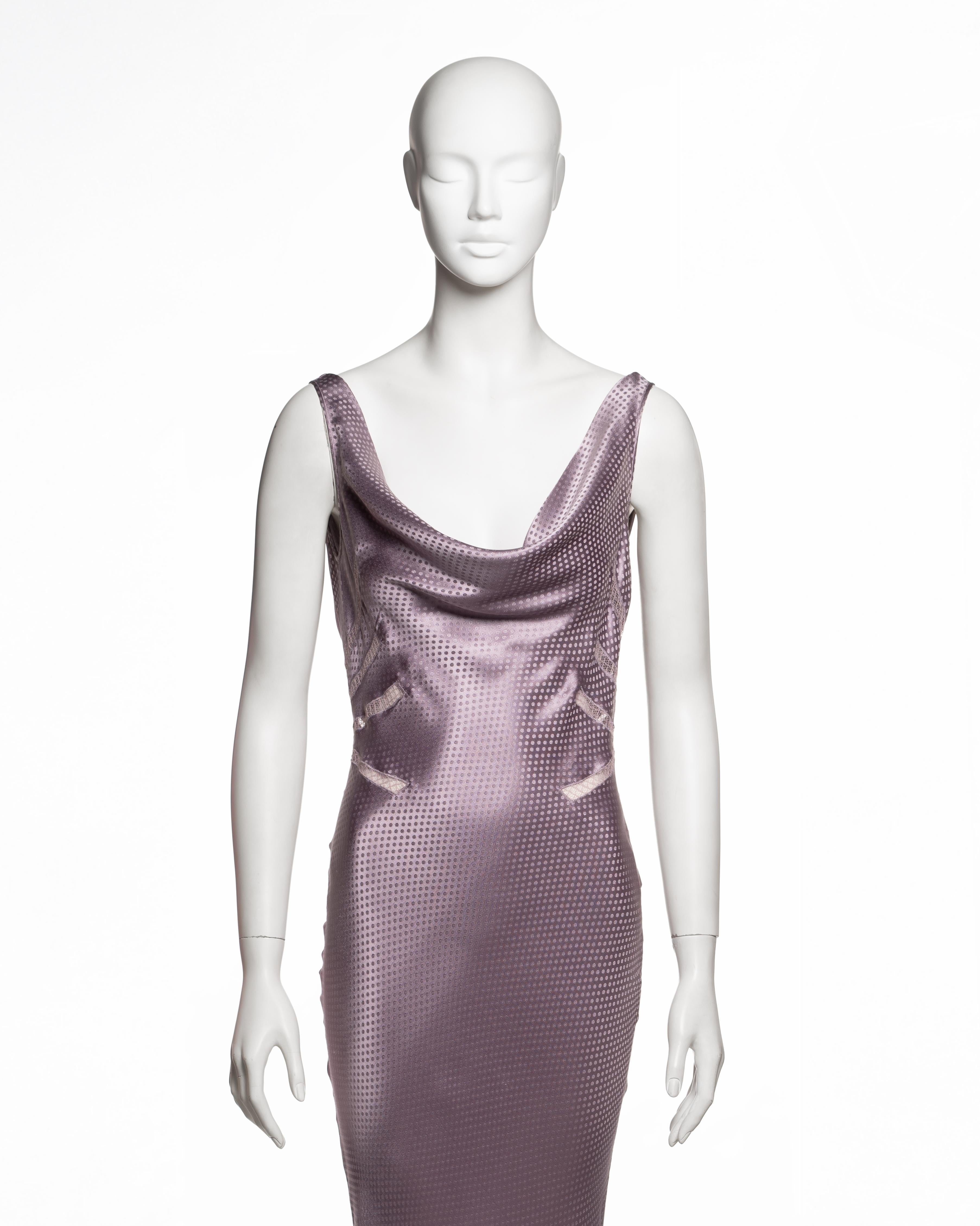 Gris Robe de soirée en jacquard de satin de soie à pois lavande de John Galliano, FW 2004 en vente