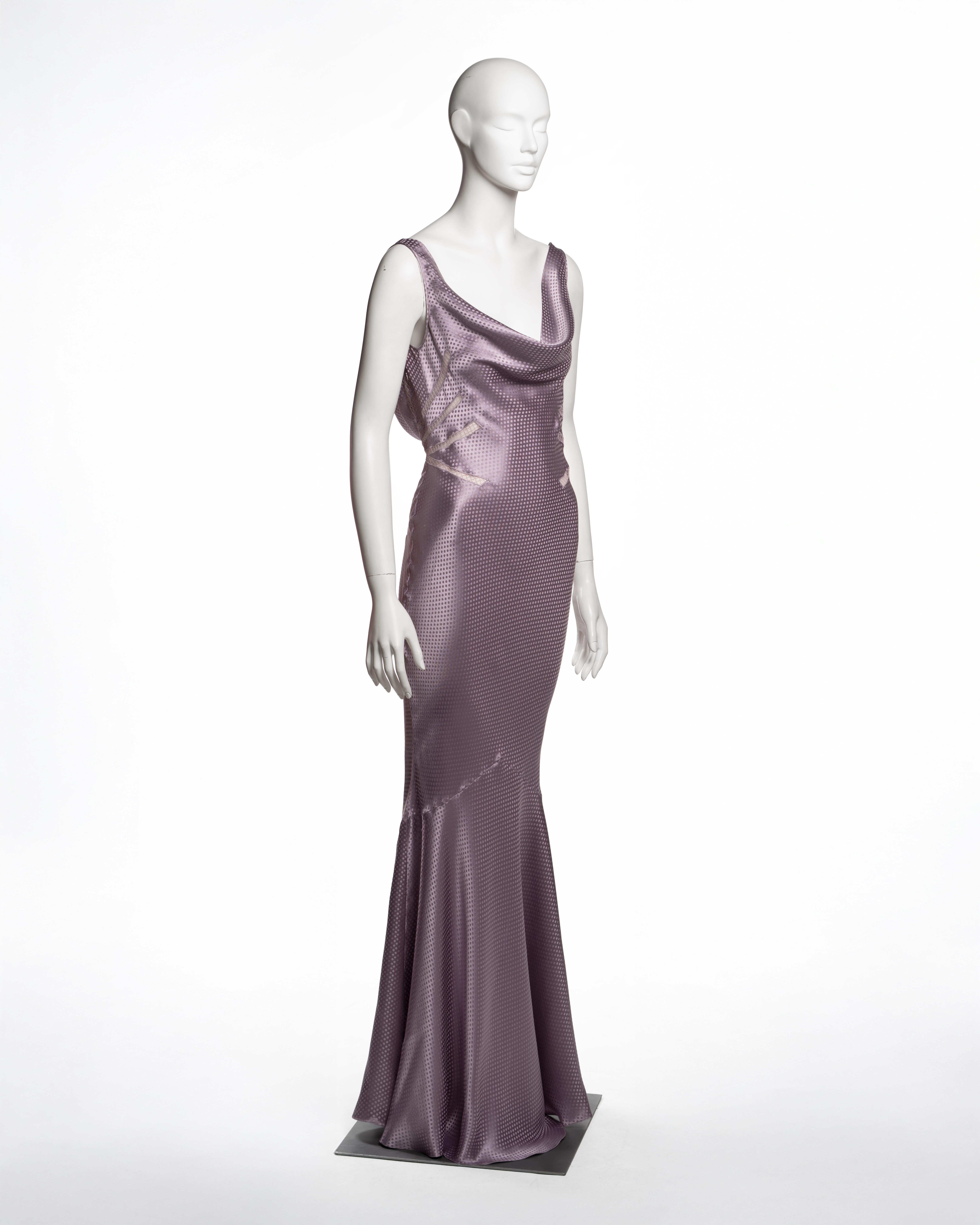 Robe de soirée en jacquard de satin de soie à pois lavande de John Galliano, FW 2004 Excellent état - En vente à London, GB