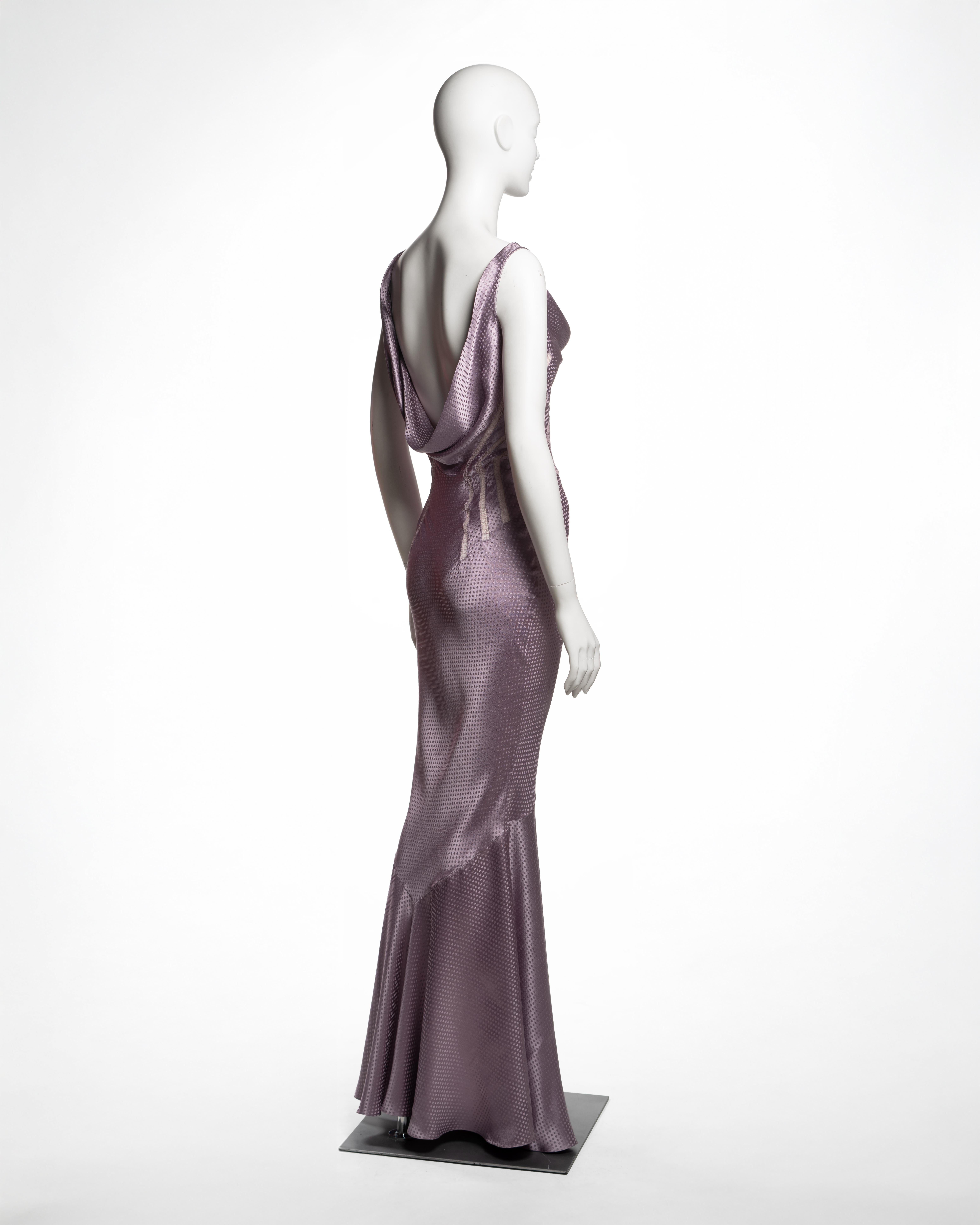Robe de soirée en jacquard de satin de soie à pois lavande de John Galliano, FW 2004 en vente 2