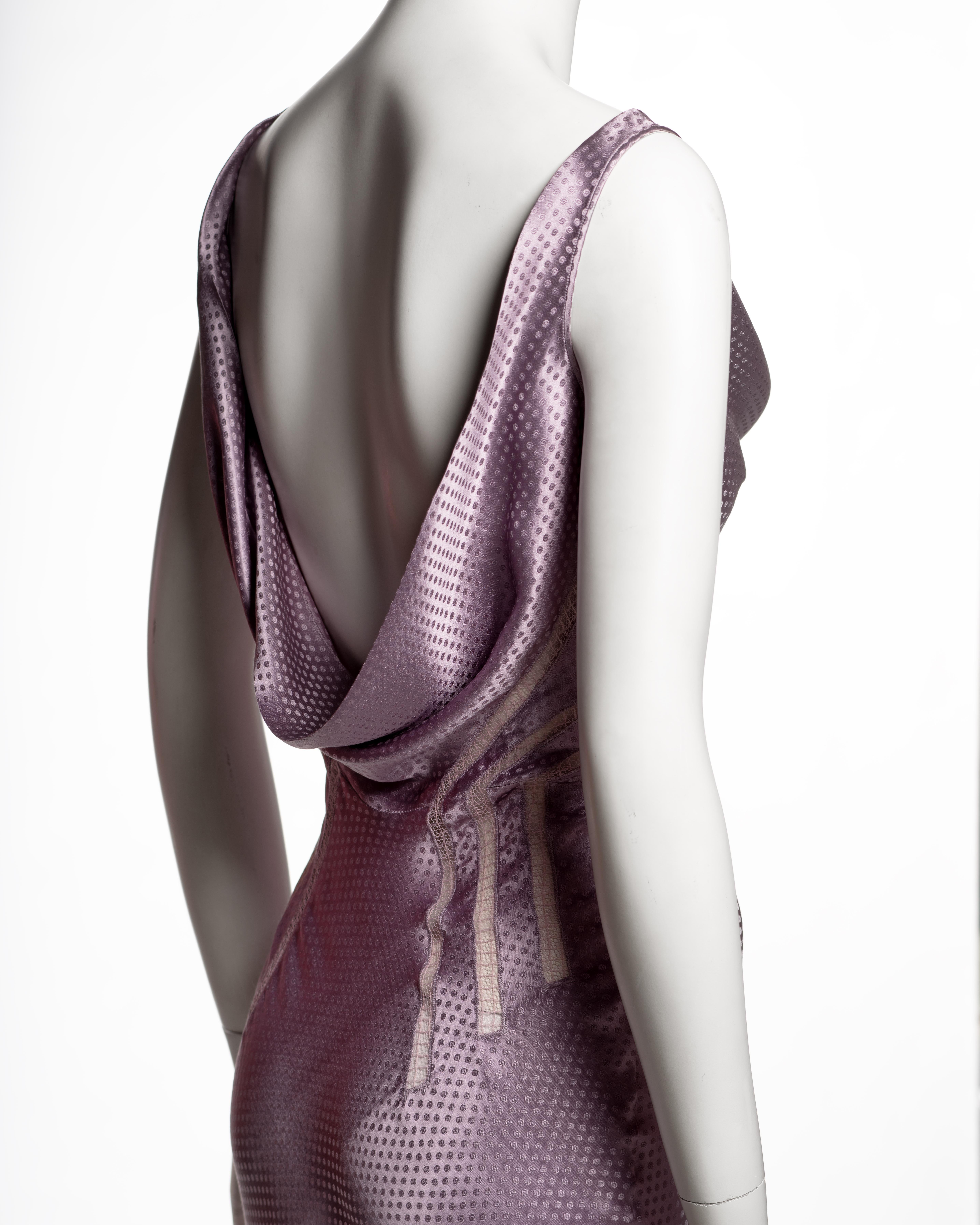 Robe de soirée en jacquard de satin de soie à pois lavande de John Galliano, FW 2004 en vente 3