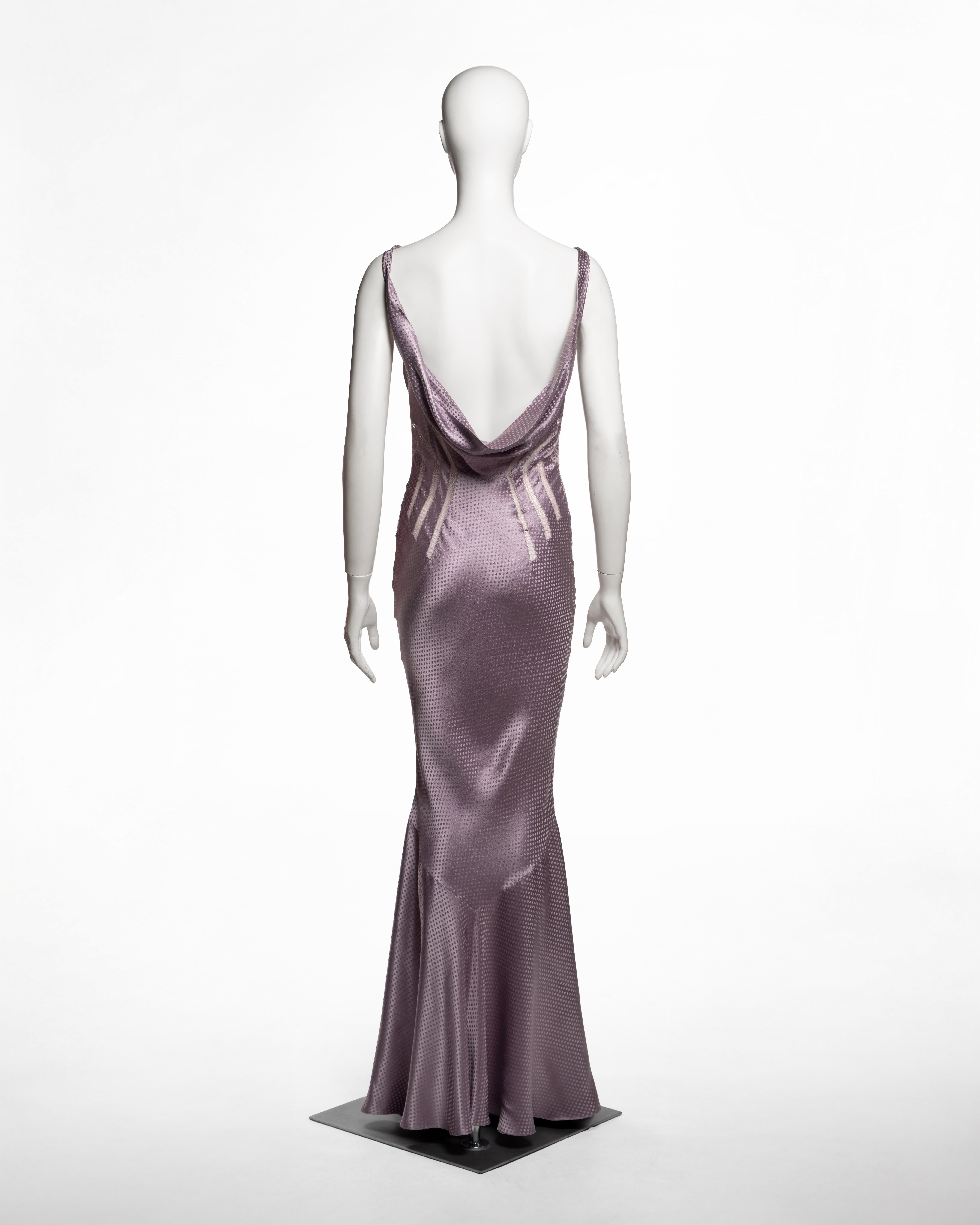 Robe de soirée en jacquard de satin de soie à pois lavande de John Galliano, FW 2004 en vente 4