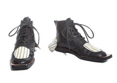 John Galliano leather and canvas square toe 'Fallen Angels' boots, ss 1986