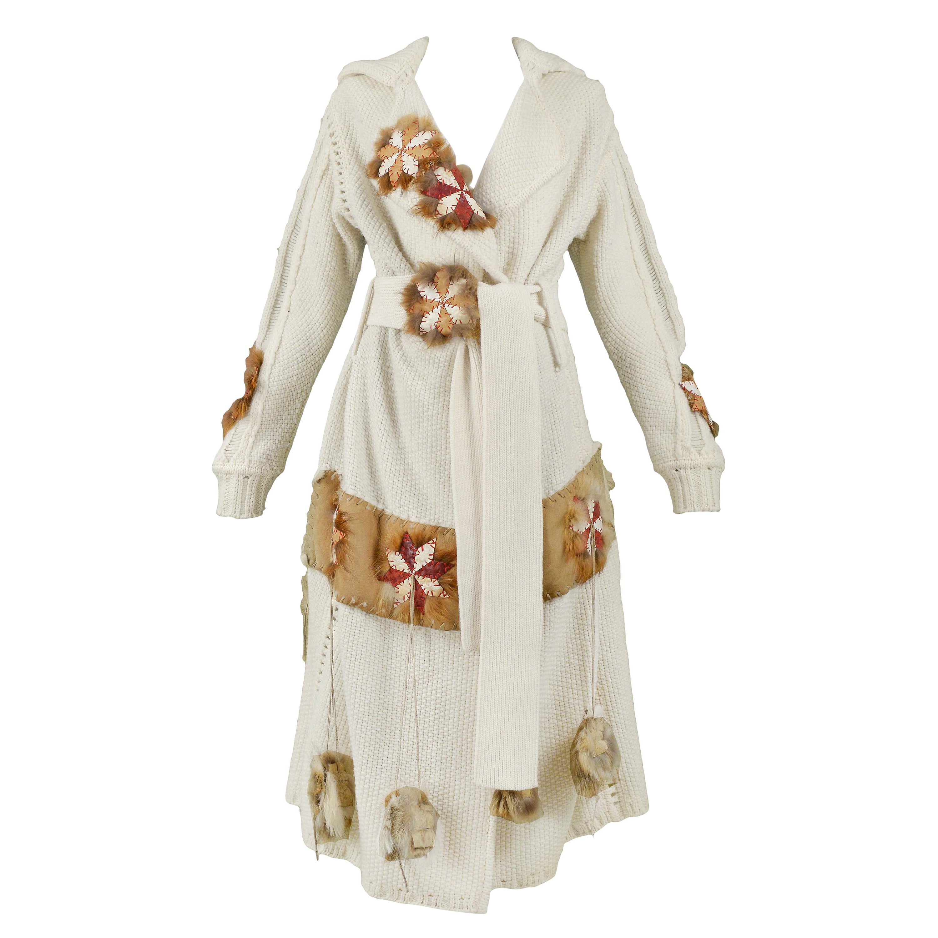 John Galliano Leather Patchwork Long Sweater Coat 
Belt 2002