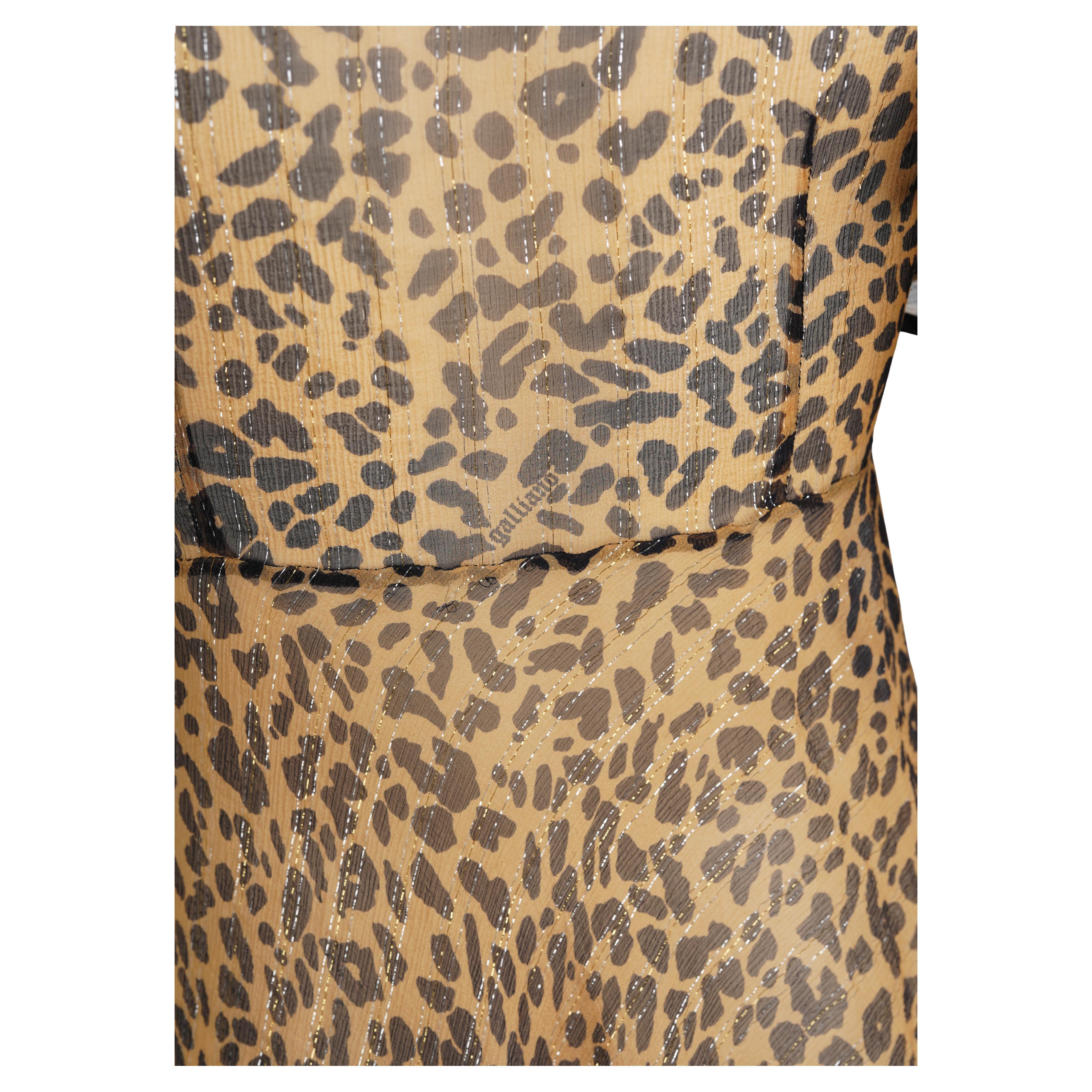 Vestido John Galliano de mezcla de seda con estampado de leopardo e hilo metálico, c. 2002-2004 en Bueno estado para la venta en Berlin, DE