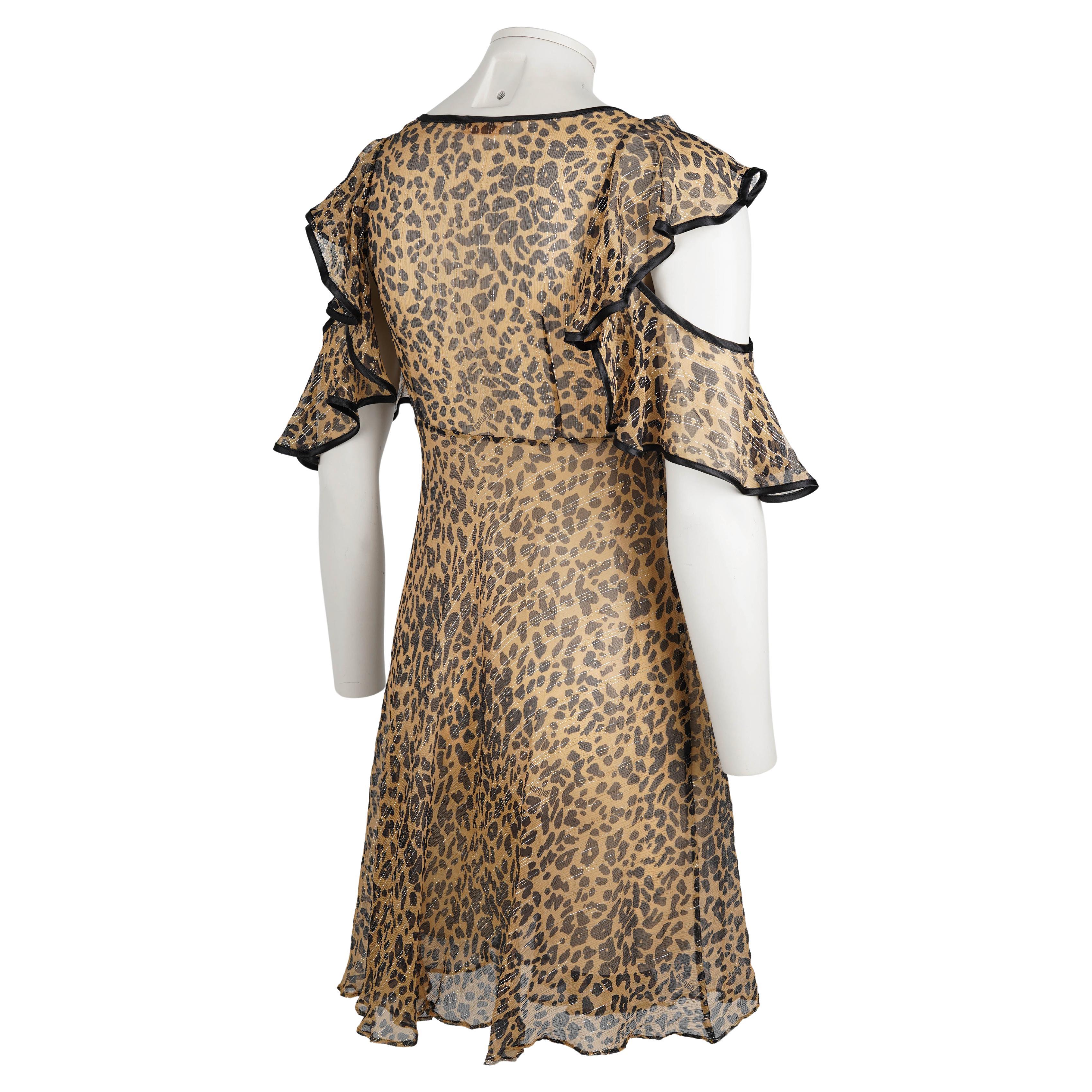 Vestido John Galliano de mezcla de seda con estampado de leopardo e hilo metálico, c. 2002-2004 en venta 1