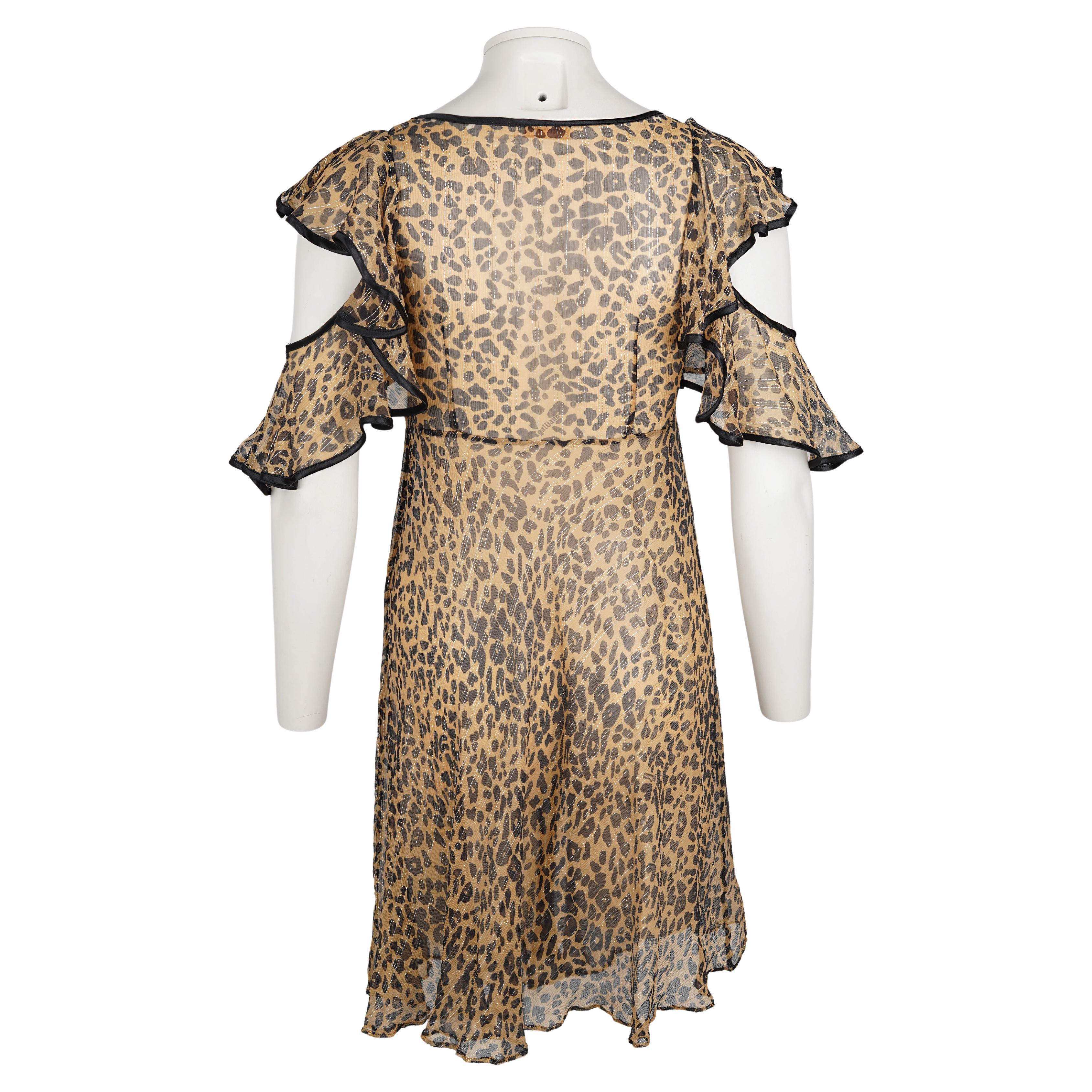 Vestido John Galliano de mezcla de seda con estampado de leopardo e hilo metálico, c. 2002-2004 en venta 3