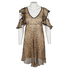 Vestido John Galliano de mezcla de seda con estampado de leopardo e hilo metálico, c. 2002-2004
