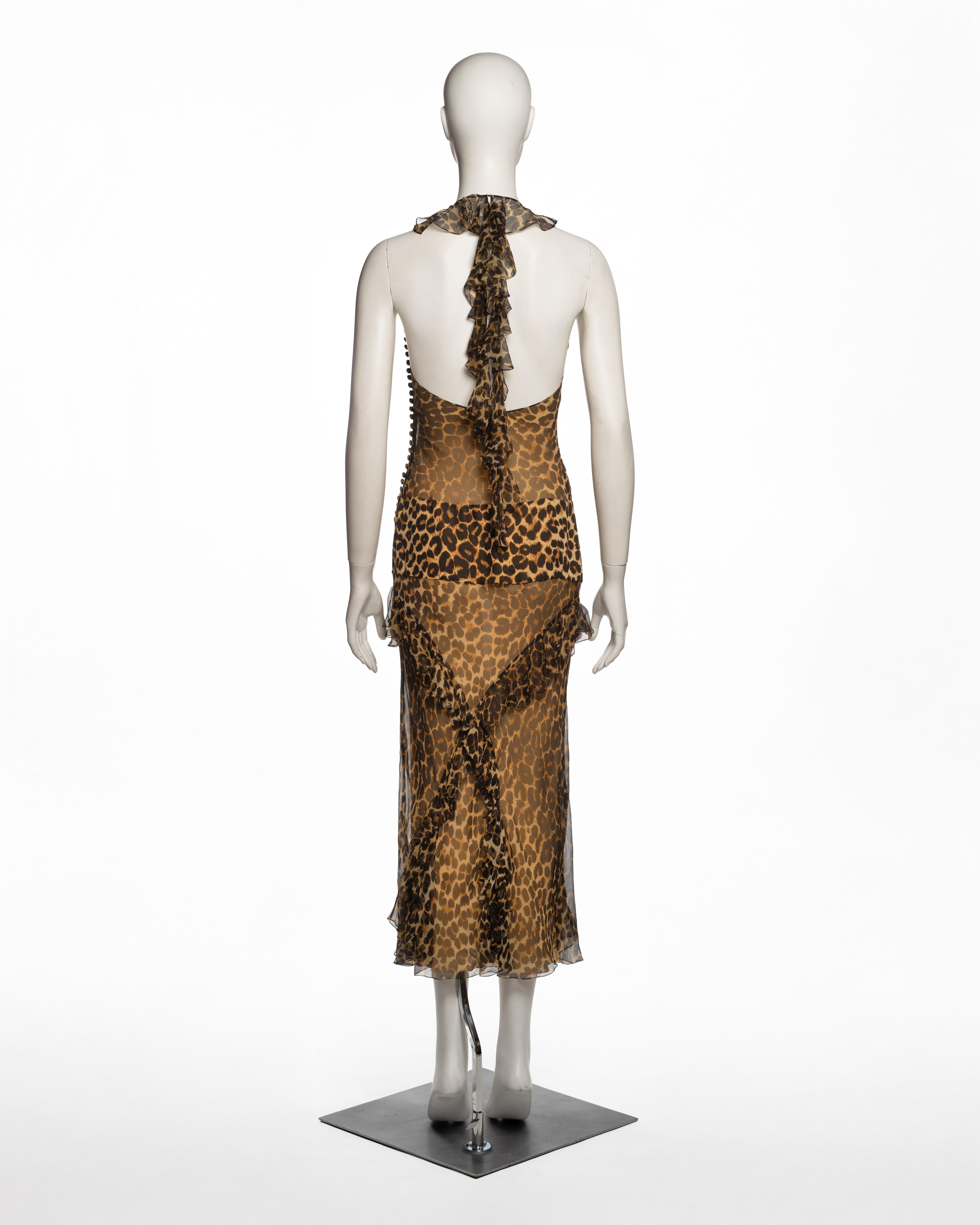 John Galliano, robe midi en mousseline de soie imprimée léopard, automne-hiver 2002 en vente 5