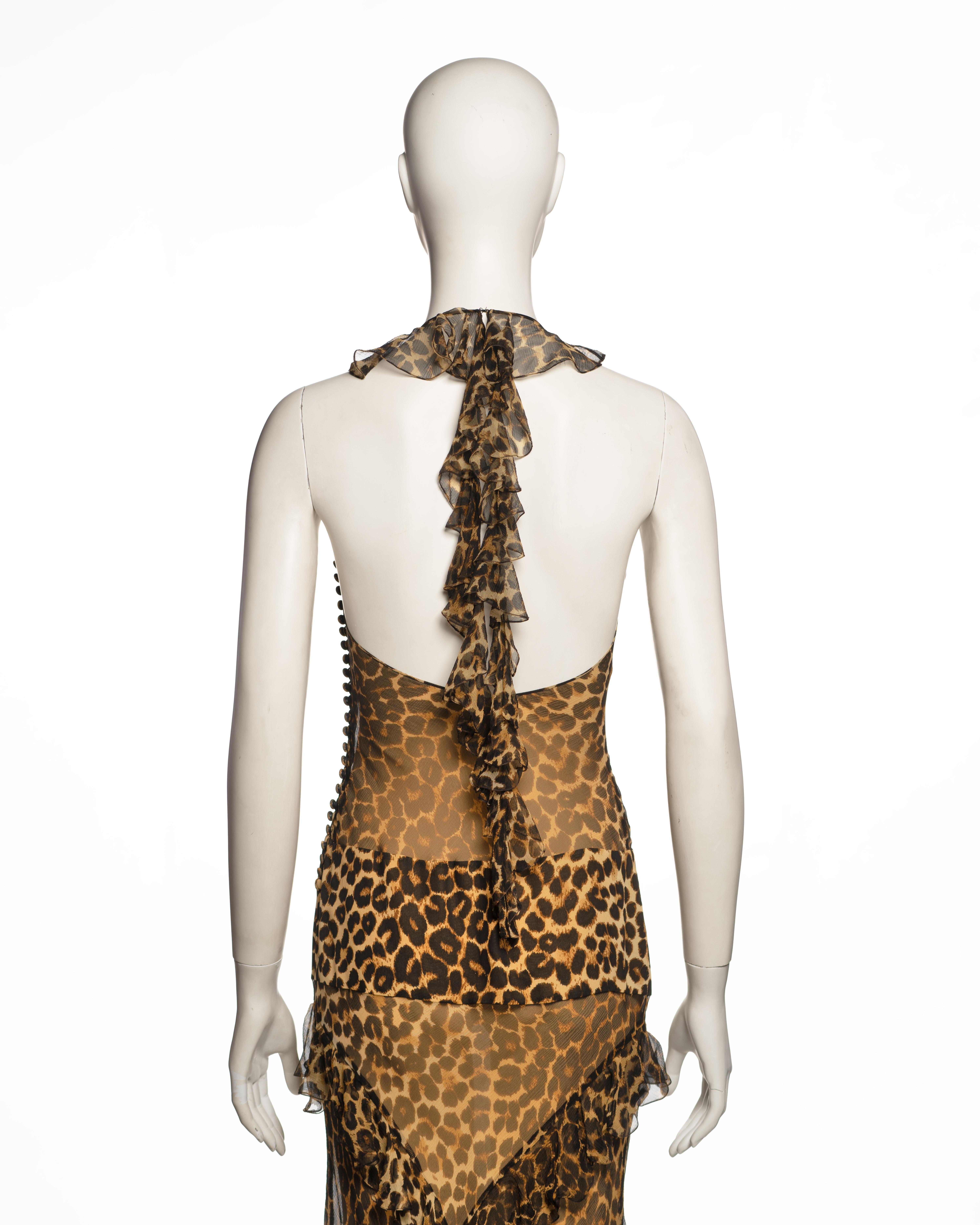 John Galliano, robe midi en mousseline de soie imprimée léopard, automne-hiver 2002 en vente 6
