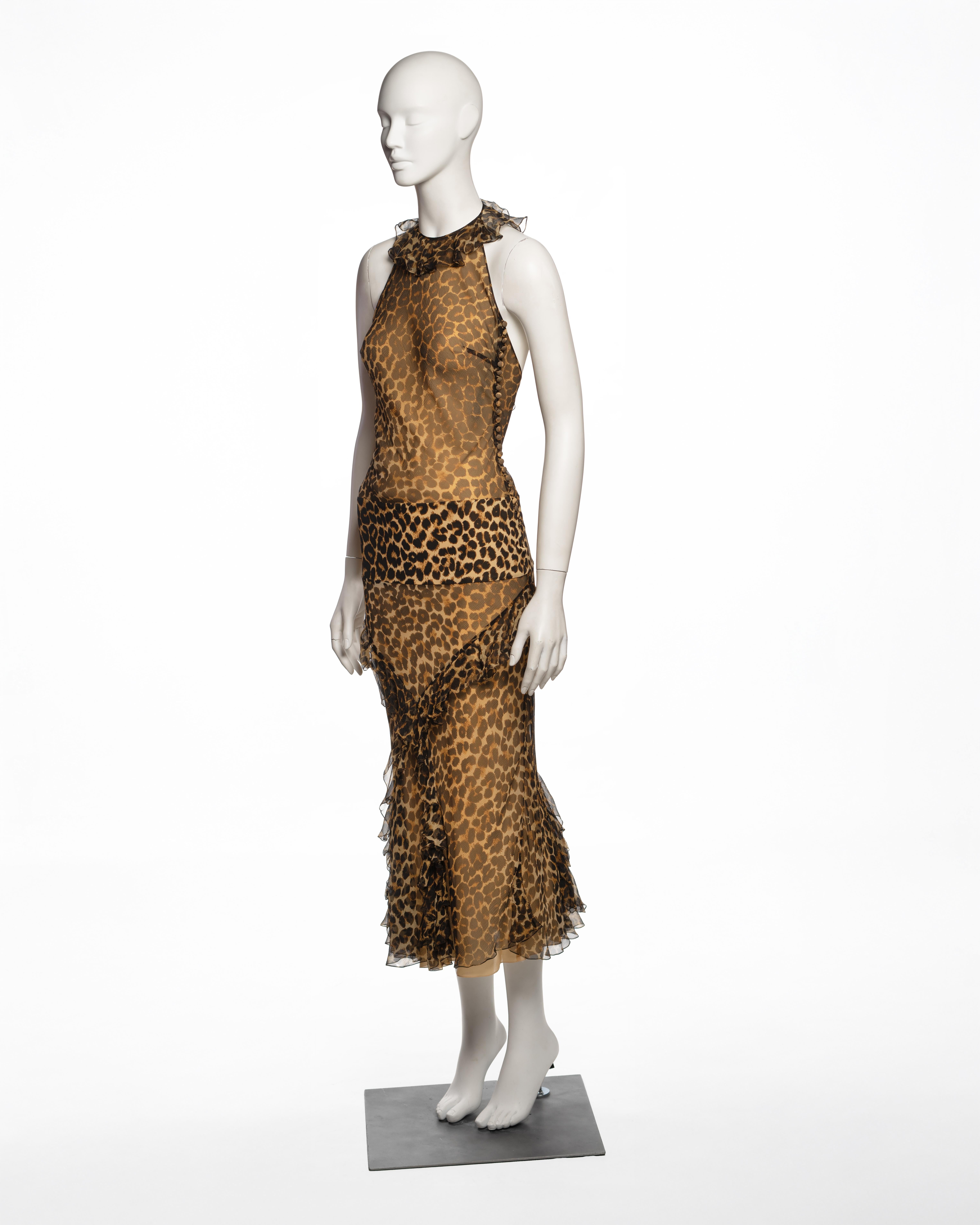 John Galliano, robe midi en mousseline de soie imprimée léopard, automne-hiver 2002 en vente 7